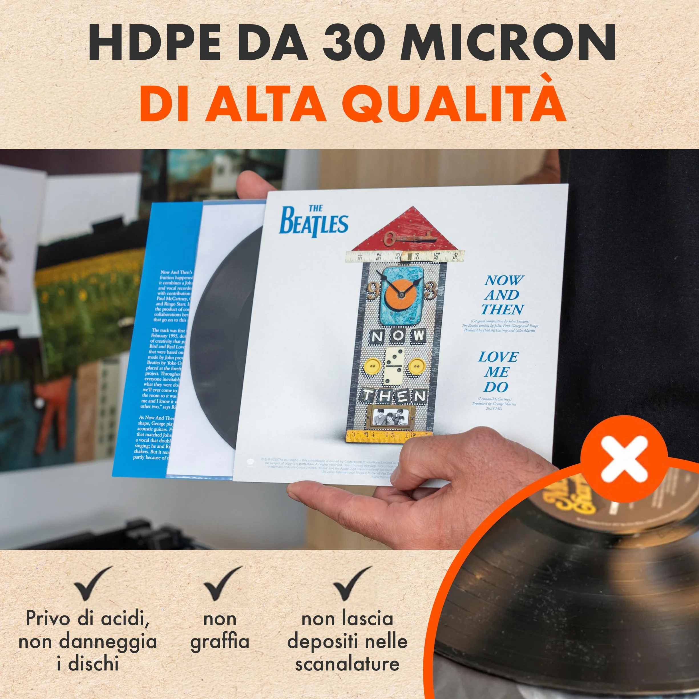 Spincare 50x 7 pollici Buste Vinili 45 Giri Interne | Audiophile buste per vinili antistatiche in HDPE qualità archivio per dischi 45 giri 7"