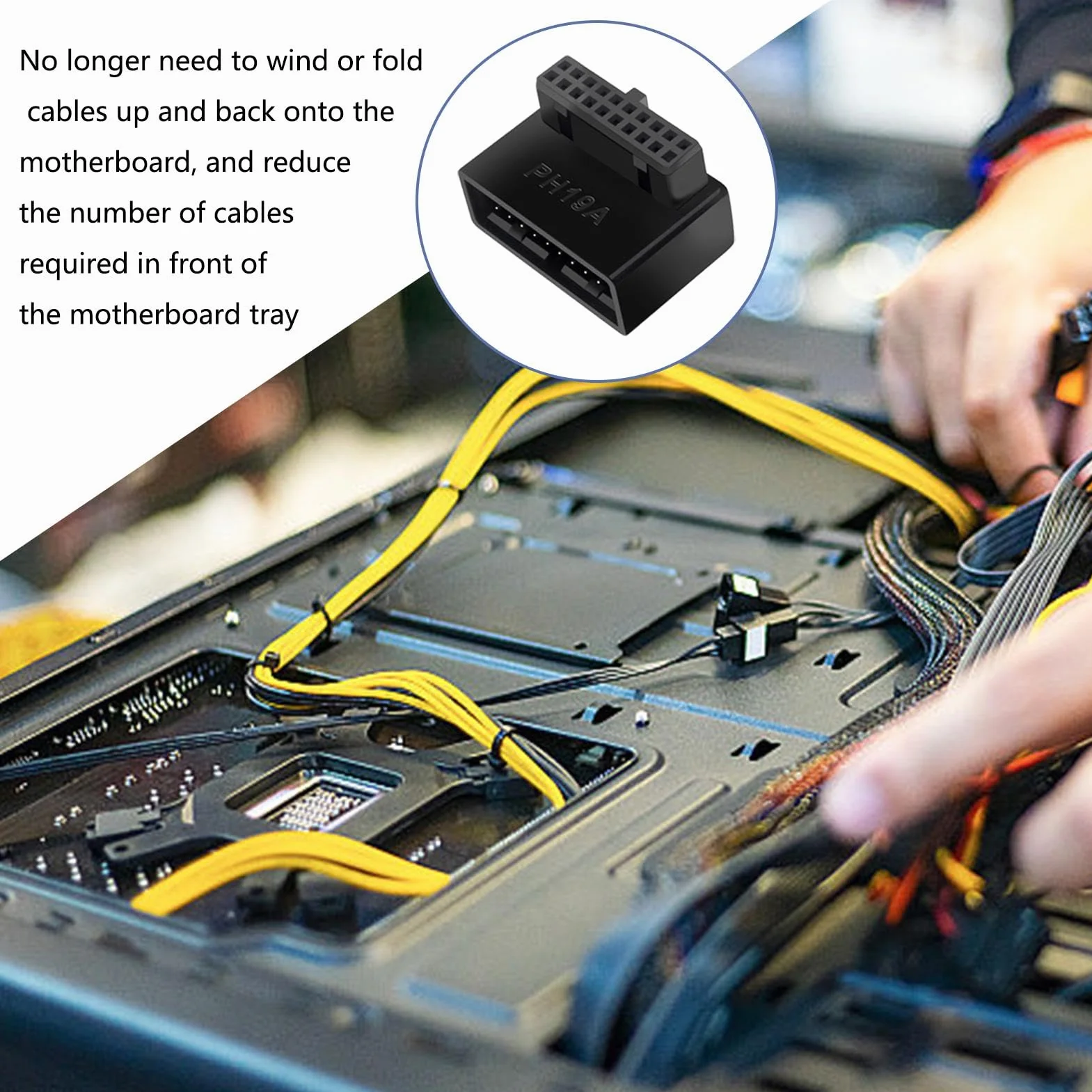 USB 3.0 Motherboard Adapter 90 Degrees - L-Shaped Male to Female Connector | High-Speed 19-Pin/20-Pin Front Panel Header | Internal Cable Extension for Desktop Motherboards | USB Adapter