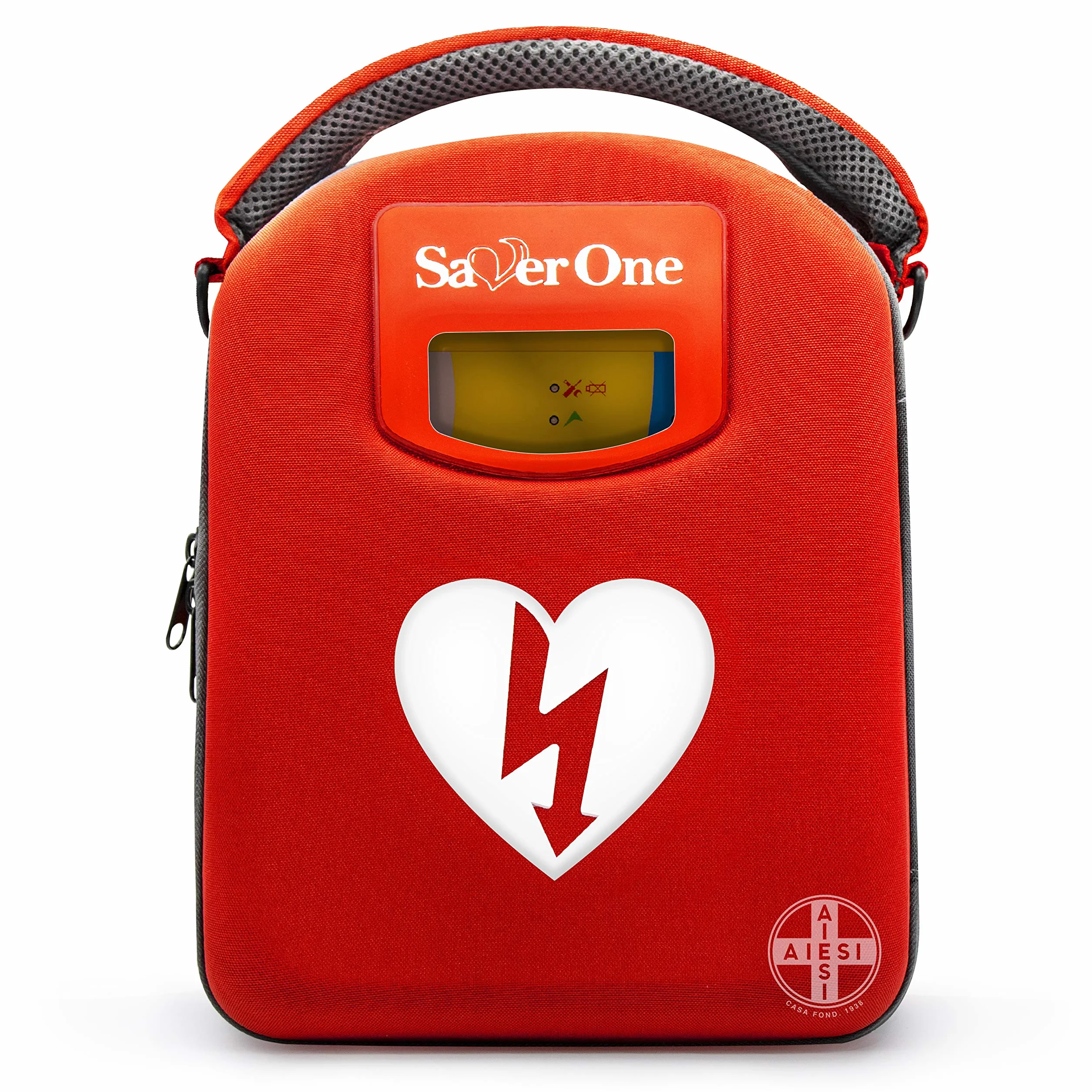 AMI ITALIA® Defibrillatore semiautomatico SAVER ONE z baterią nieladowalną i parą elektrod dla dorosłych, Gwarancja 6 lat, Made in Italy