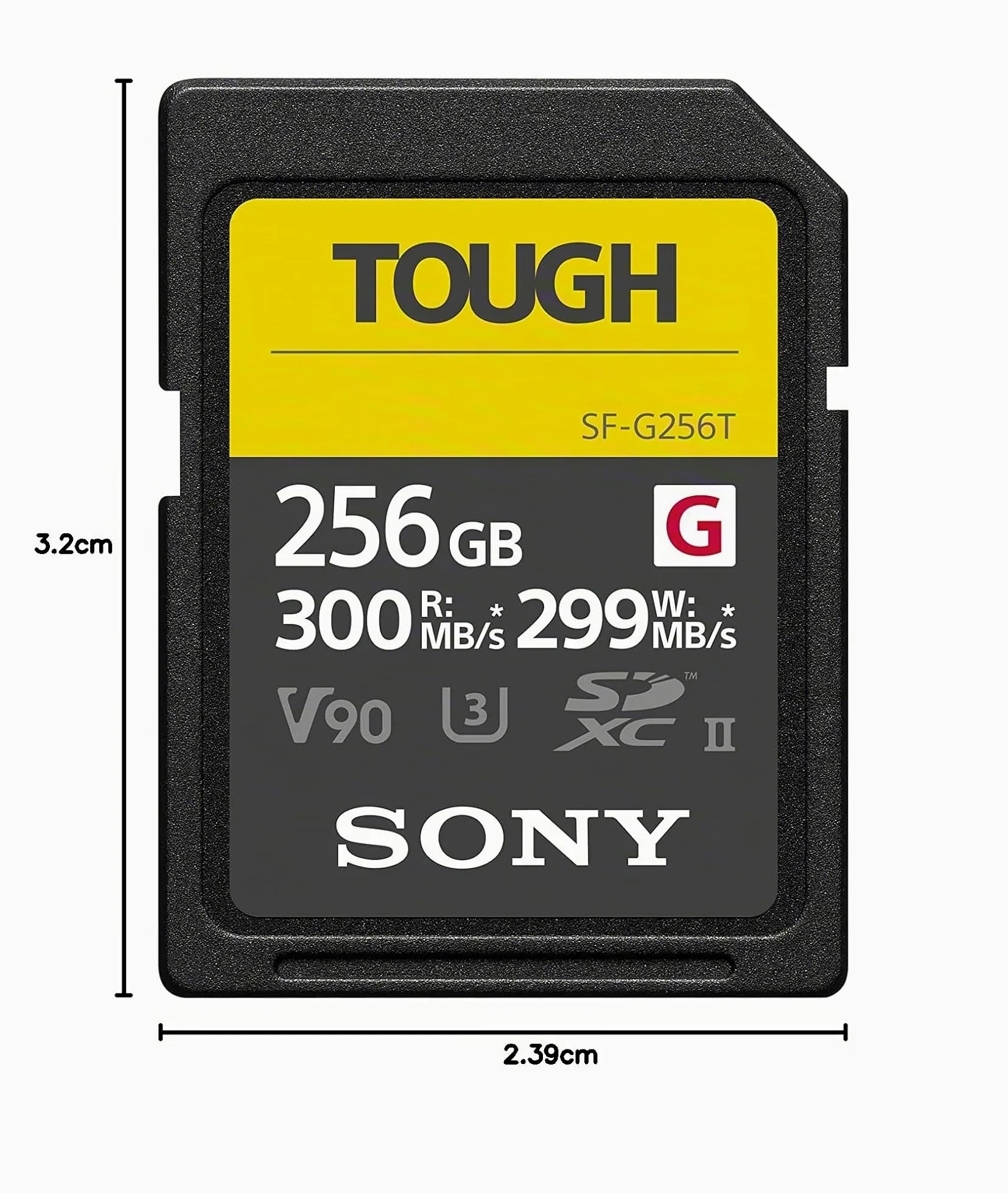 Sony Memoria SD-HC 256 GB, Serie G Tough ; x18 resistente, UHS II U3 R300MB/s W299MB/s, Video speed class : V90