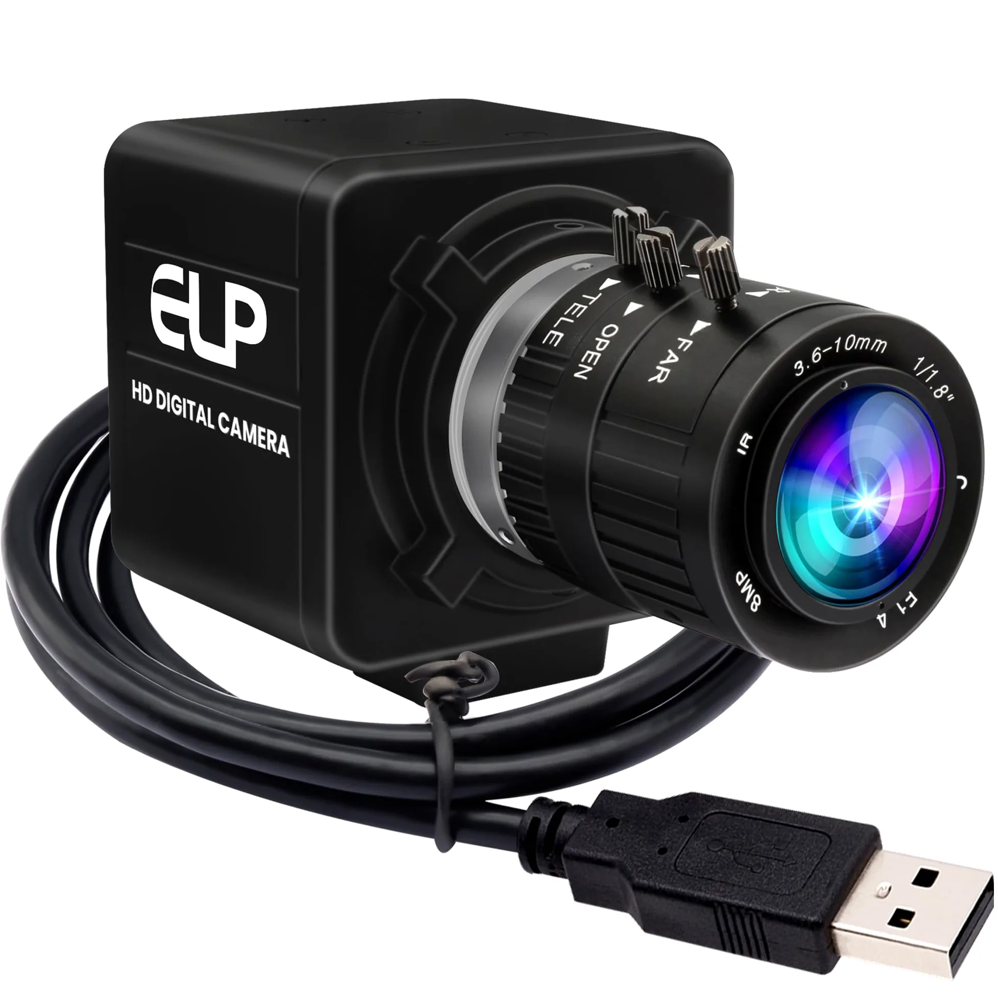 ELP Webcam con zoom manuale da 12 MP USB per computer 1080P 120fps Messa a fuoco variabile Lightburn Camera ad alta velocità 3.6-10mm Zoom 3X USB2.0 PC Cam Varifocal USB Security Webcam per