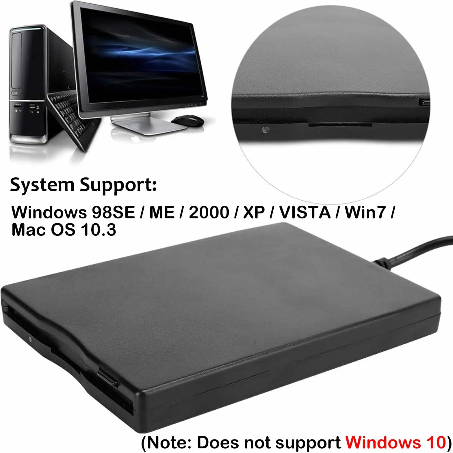 Unità floppy USB esterna portatile da 3,5 pollici per Windows 10/7/VISTA/Windows 8/XP/ME/2000/SE/98