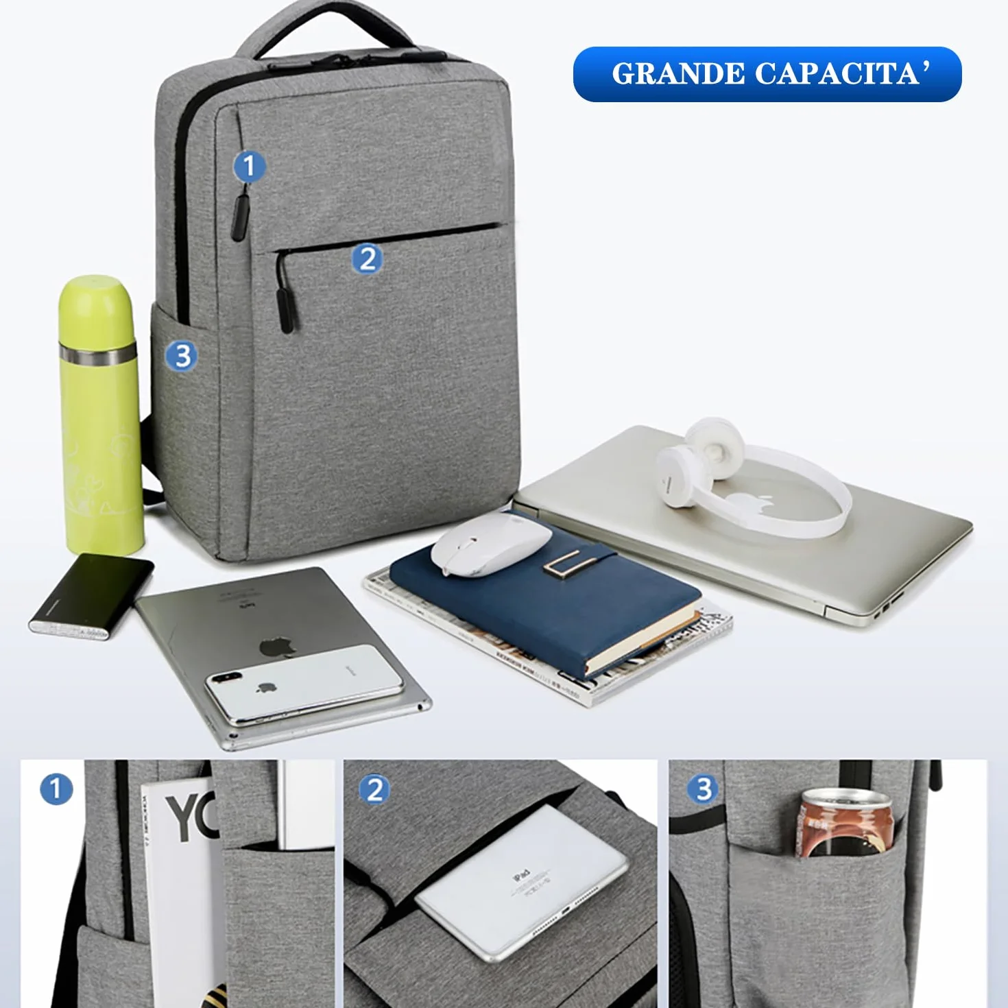 Mixroom Zaino Laptop Borsa Porta PC Portatile per Computer Custodia Notebook 15" con Attacco USB Z8