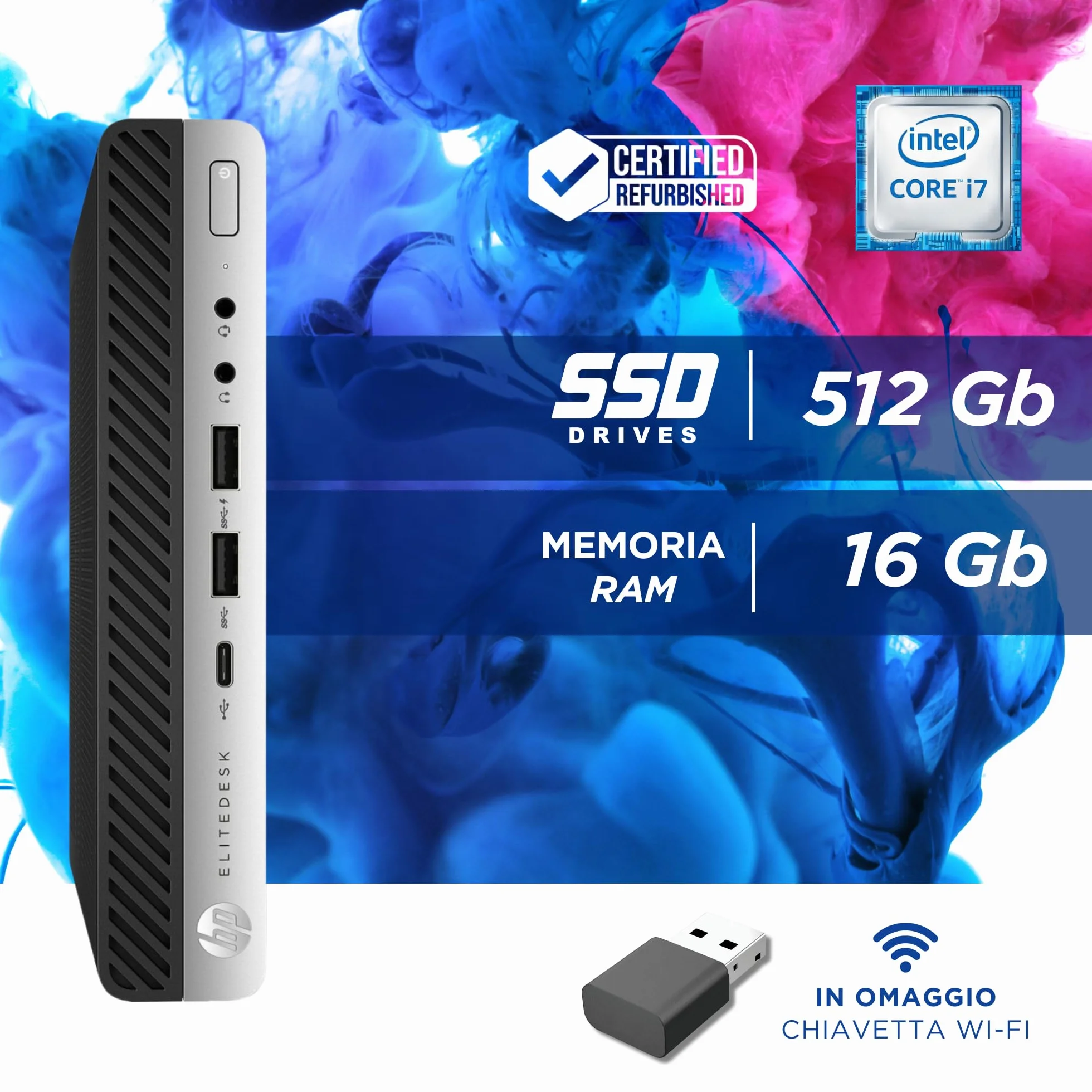 HP EliteDesk Mini PC Intel i7-6700 3.4 GHz 16GB RAM 512GB SSD Windows 11 Desktop (Ricondizionato)