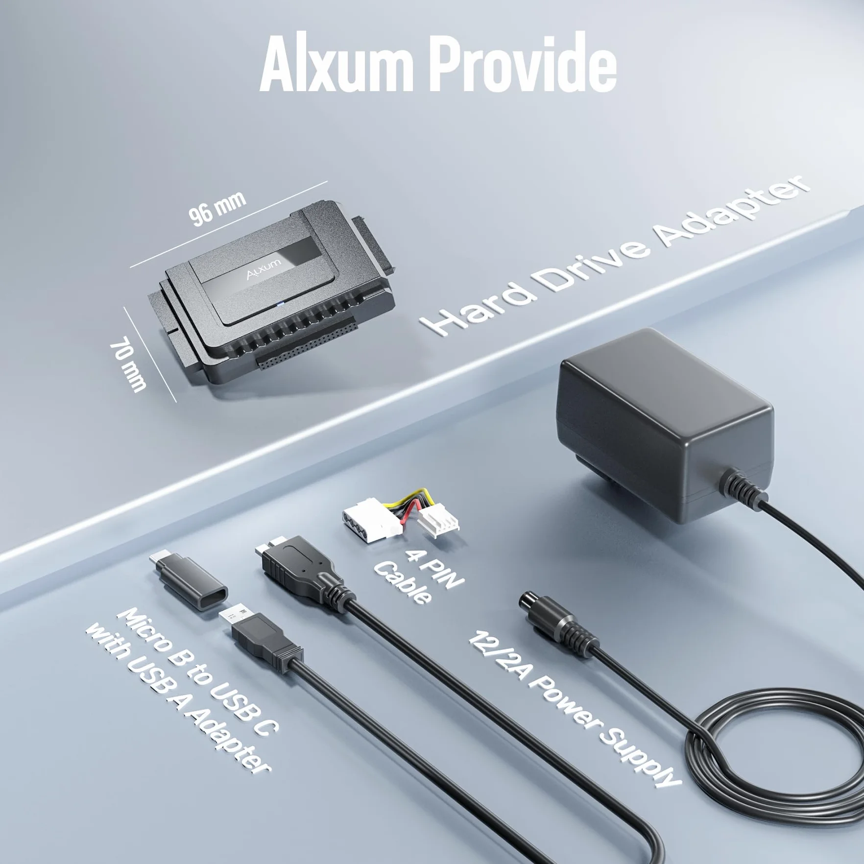 Alxum Adattatore da IDE a SATA per HDD 2,5/3,5 pollici e SSD SATA III con USB-C e Alimentatore 12V/2A