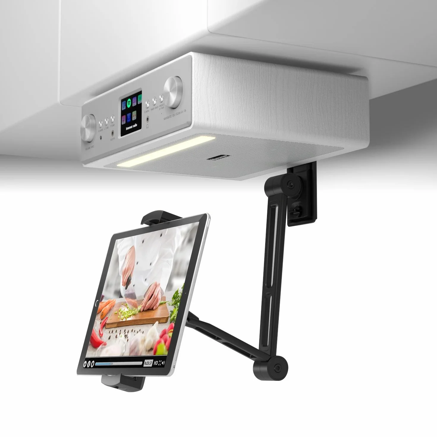 AUNA Connect SoundChef - Supporto per tablet, Supporto per Smartphone, Piastra di supporto, 13-22 cm, Alluminio, 5 giunti, Staffa da 35cm, compatibile con Radio Connect Soundchef, Nero