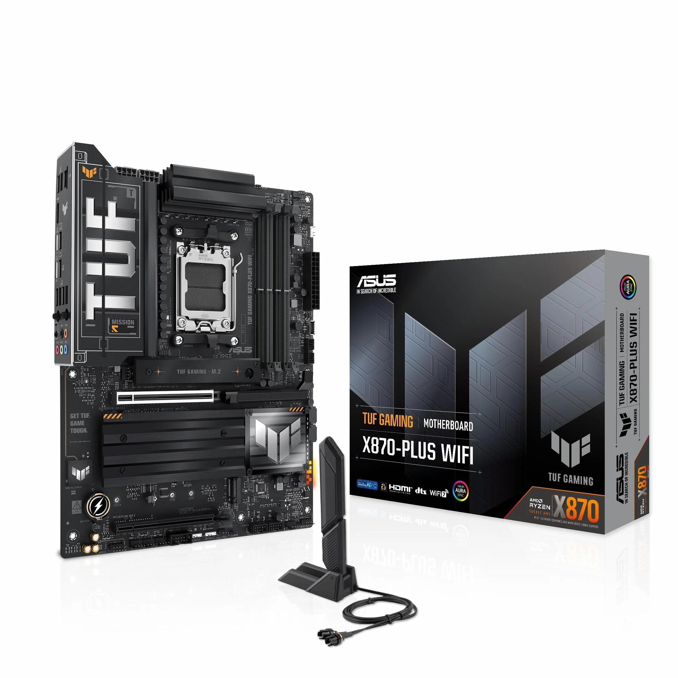 ASUS TUF GAMING X870-PLUS Scheda madre WIFI ATX, 16+2+1(80A) stadi di alimentazione, DDR5, PCIe 5.0, GPU di nuova generazione, 4 slot M.2, WiFi 7, USB4 20 Gbps anteriore con PD Fast Charge, Aura Sync