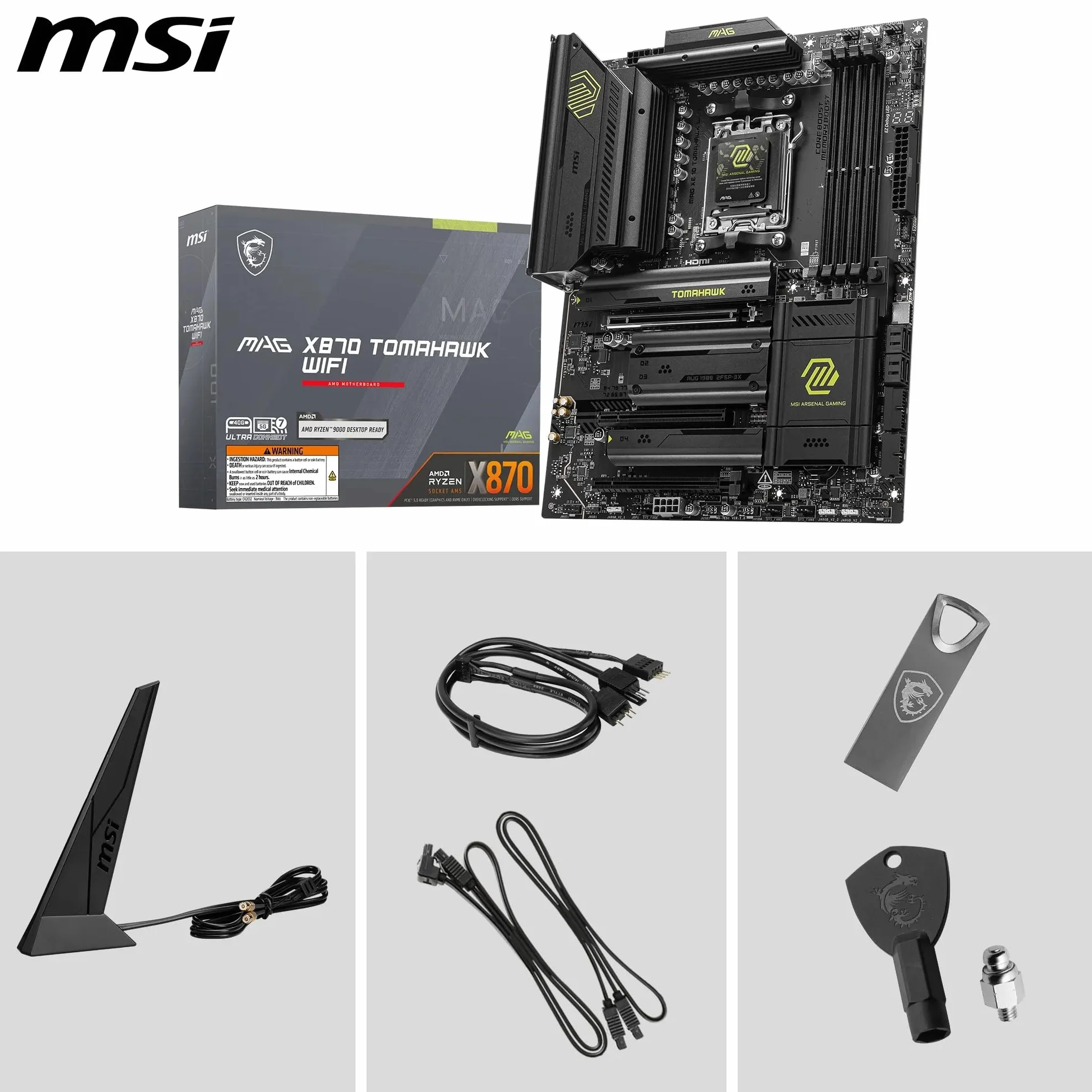 MSI MAG X870 TOMAHAWK WIFI, scheda madre ATX - Supporta i processori AMD Ryzen serie 9000/8000 / 7000, AM5 - VRM 80A SPS, Memory Boost DDR5 8400+MT/s (OC), PCIe 5.0 x16 e 4.0 x16, M.2 Gen5, Wi-Fi 7