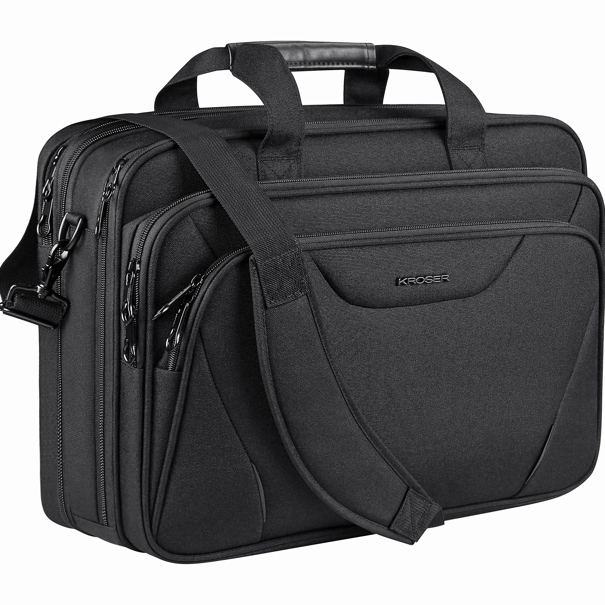 KROSER Borsa per Laptop Cartella per Laptop Premium Adatto per Laptop fino a 17,3 Pollici Borsa a Tracolla Espandibile a Tracolla Borsa per Computer per Viaggi/Affari/Scuola/Uomini/Donne-Nero