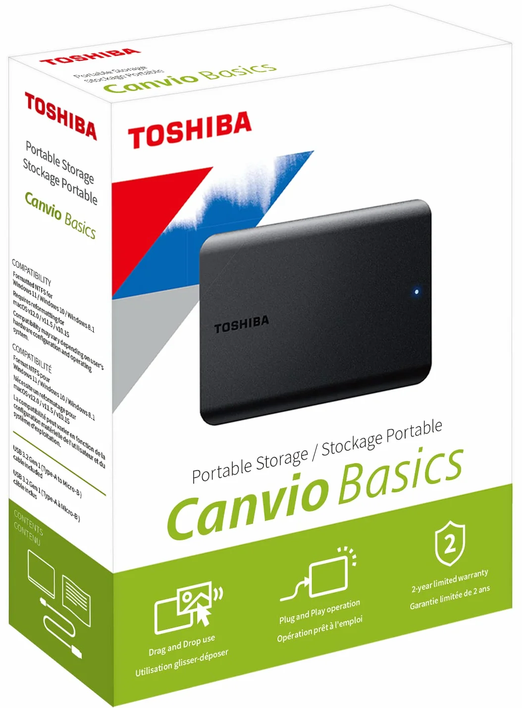 Disco Rigido Esterno - Toshiba - Canvio Basics - 1 Tb - Nero
