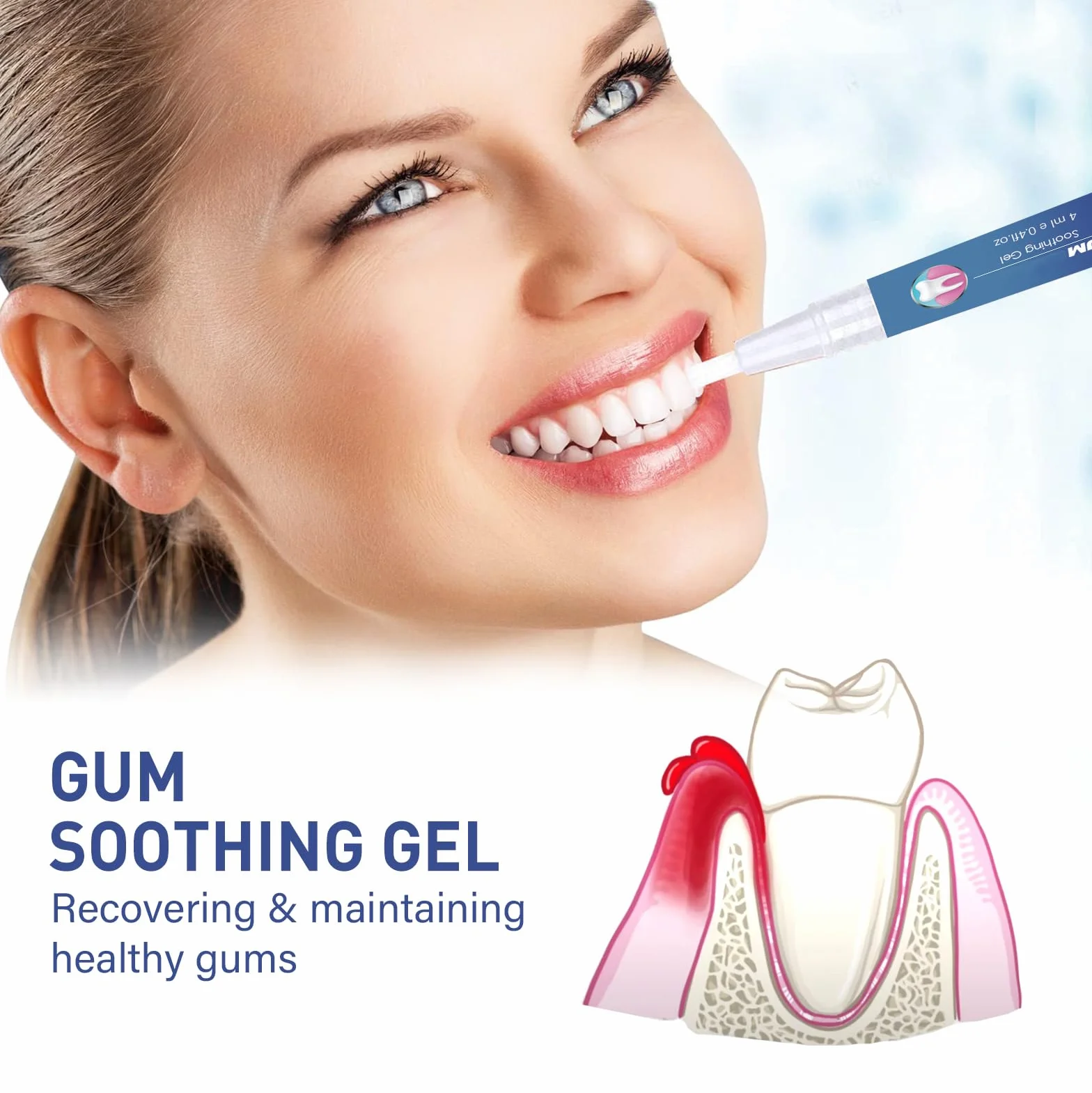 Penna siero riparatrice per gengive e denti, gel lenitivo rinforzante smalto, sbiancante denti rinfrescante alito (2pcs)