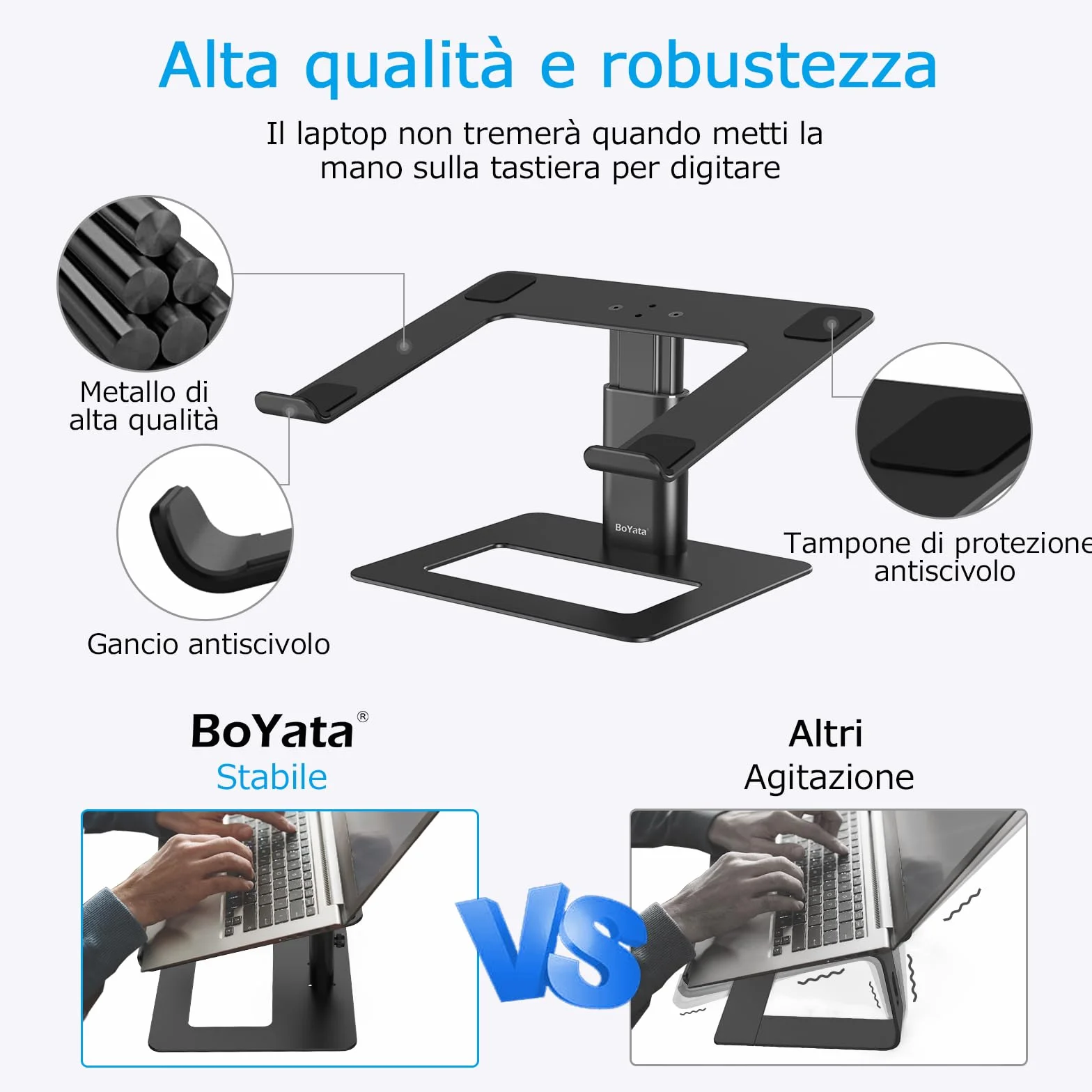 BoYata Supporto PC Portatile, Supporto per Laptop Ventilato Regolabile in Altezza, Supporto per Notebook Compatibile con MacBook Pro/Air 10-15,9 '', HP, Dell, Surface, Samsung, Acer