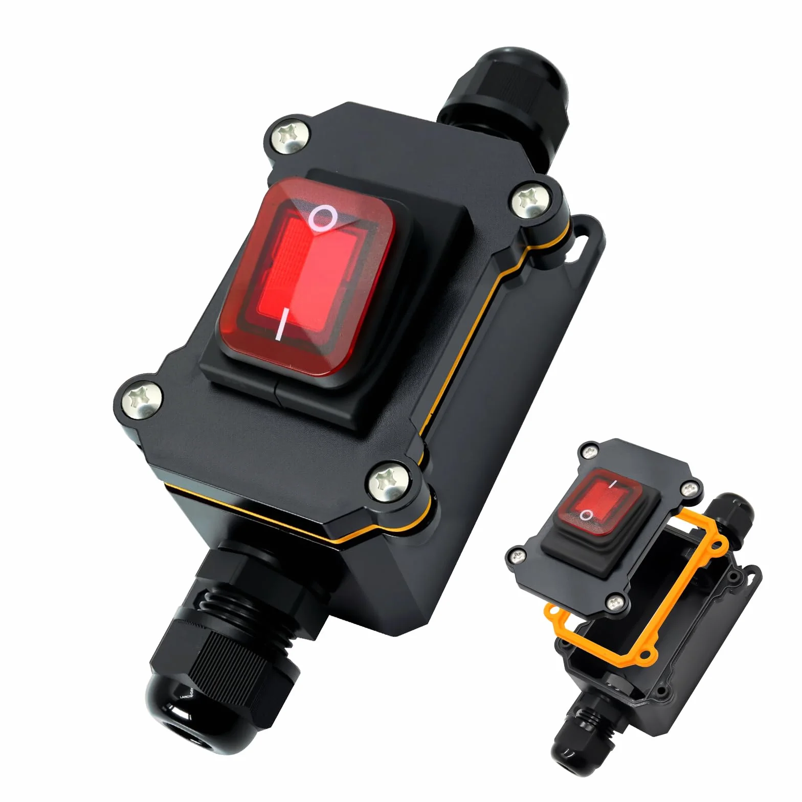 IP67 Interruttore impermeabile Binghe 12-24V 30A Interruttore impermeabile in linea con LED Rosso Interruttore in linea impermeabile per Apparecchiature Meccaniche/Uso esterno/utensili elettrici