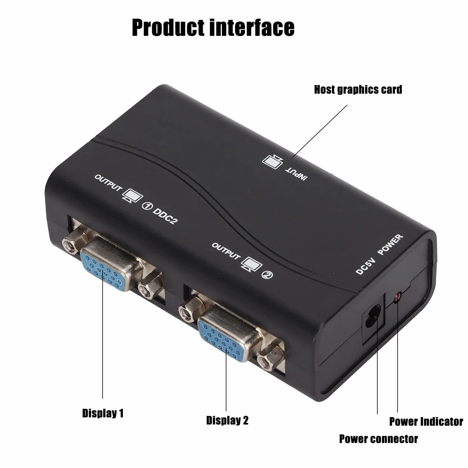 PUSOKEI Splitter VGA 1 in 2 out, Splitter Video USB 250MHZ 1080P, con Cavo USB, Plug And Play, per Duplicazione Schermo