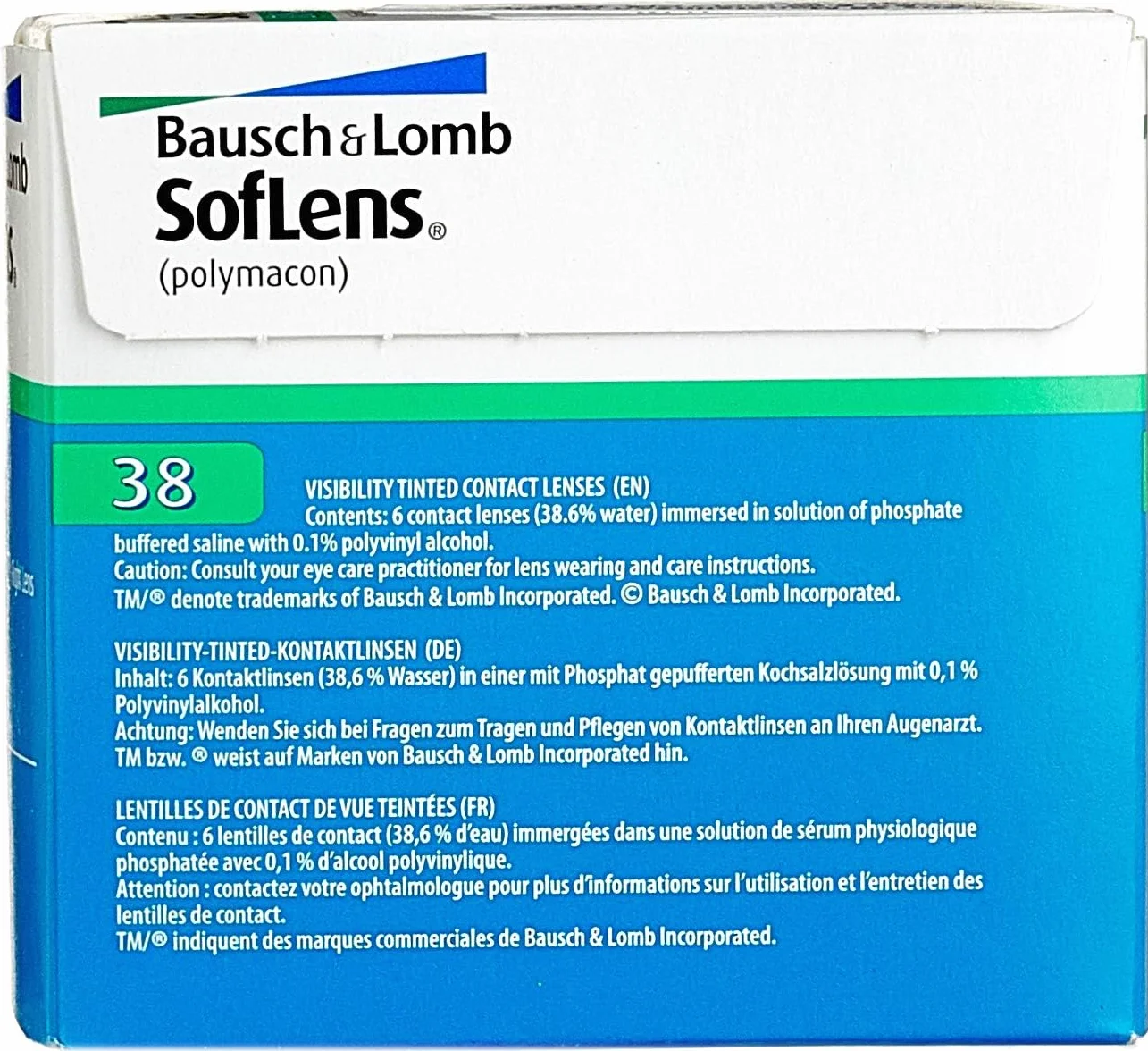 Soflens 38 Lenti a Contatto Correttive Bisettimanali, 6 Lenti, BC 8.7 mm, DIA 14 mm, -2.0 Diopt