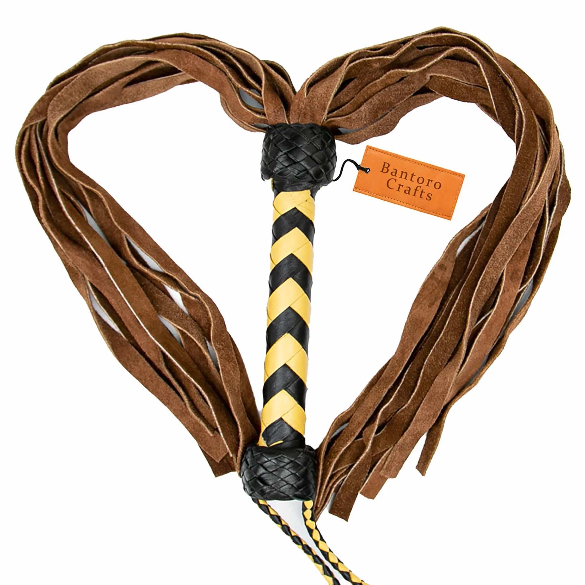 Flogger in Pelle Premium a 30 Gocce Thuddy Marrone e Giallo Frusta Erotica BDSM per sculacciate