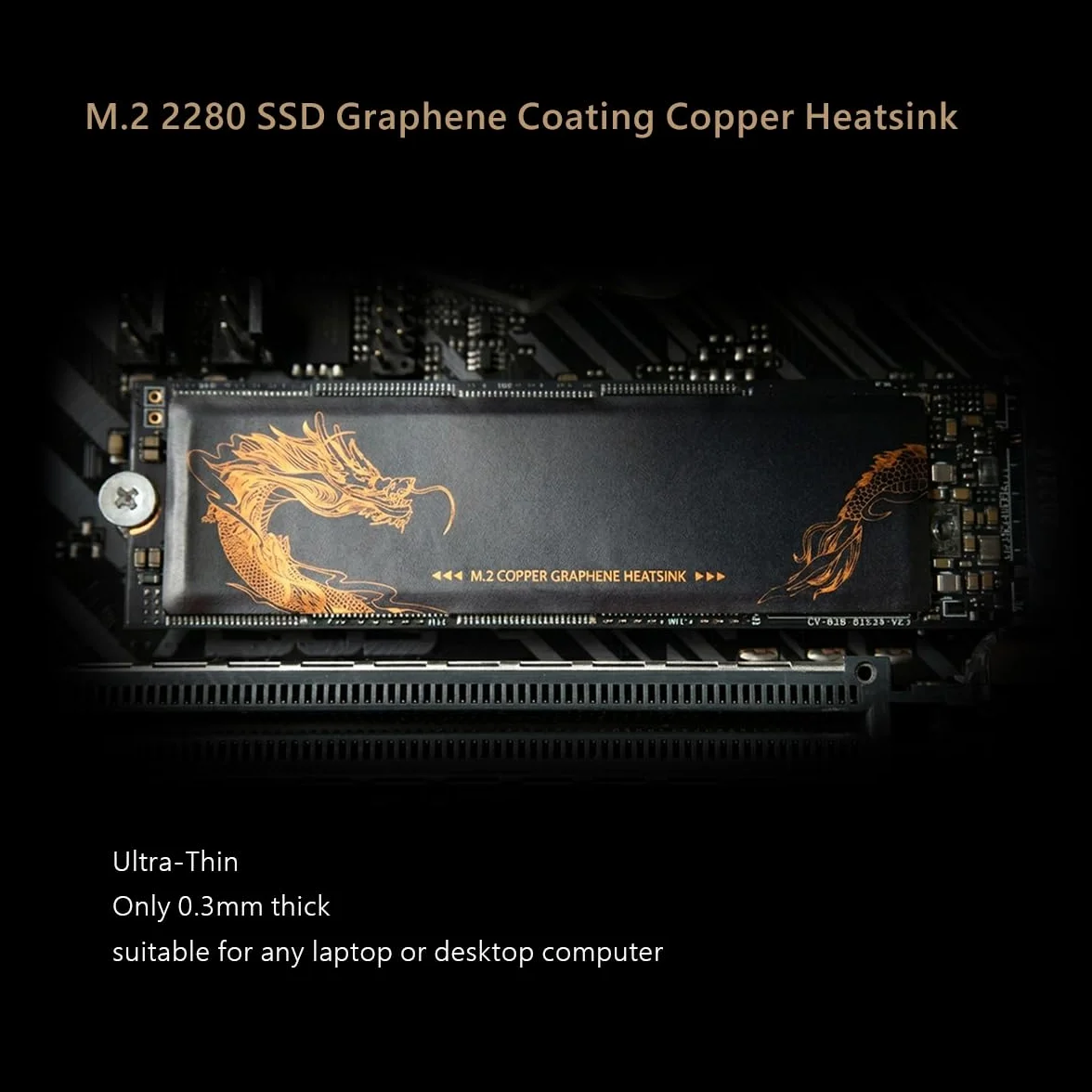 Dissipatore di calore in rame, 66 x 19 x 0,3 mm, con copertura completa del rivestimento in grafene, per SSD M.2 2280, 2 pezzi