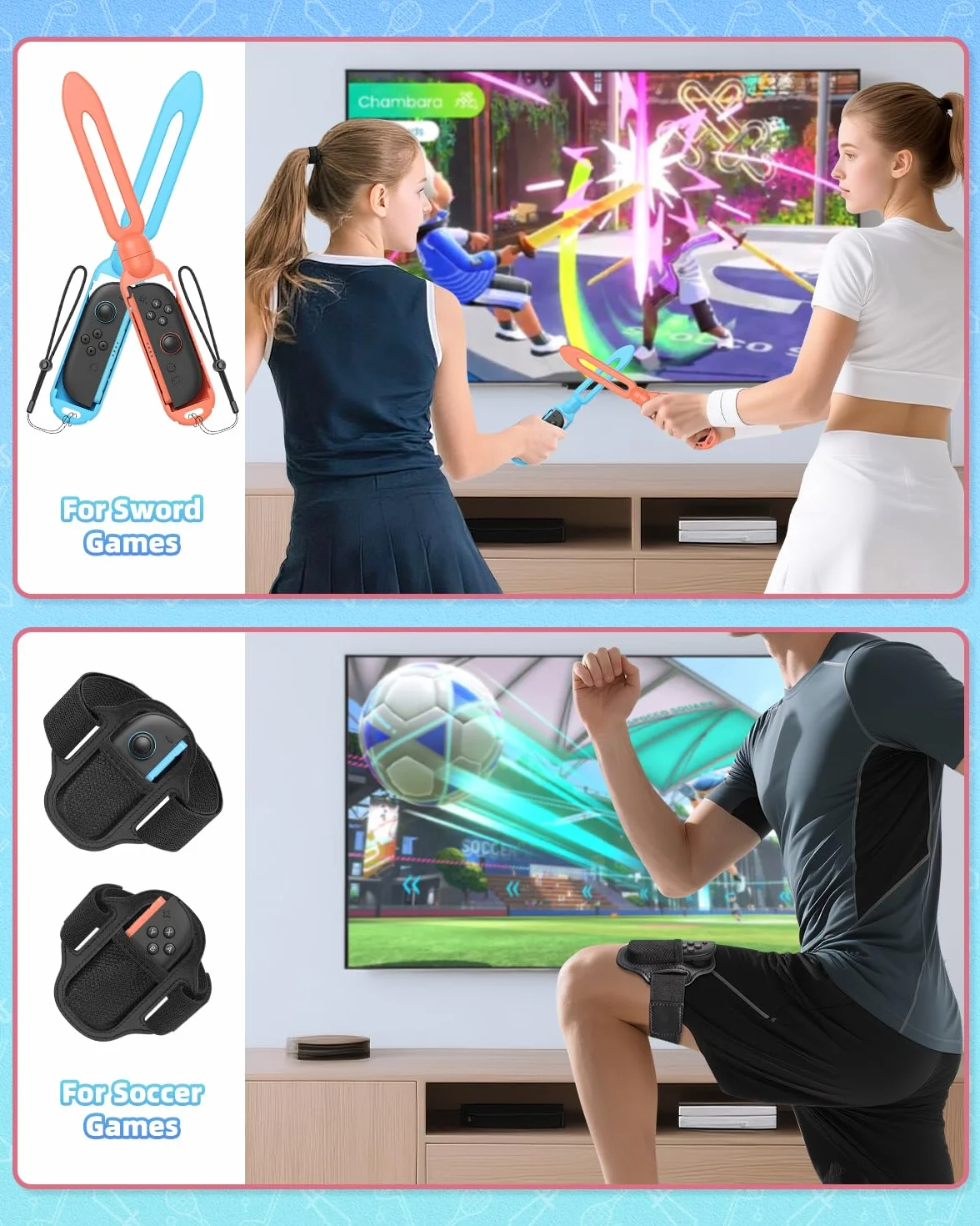 Set di accessori sportivi con stazione organizer per Nintendo Switch 2 (2025)/Switch/OLED, kit sportivo universale per feste in famiglia, Golf/Tennis/Danza/Spada/Calcio per Joycon e supporto