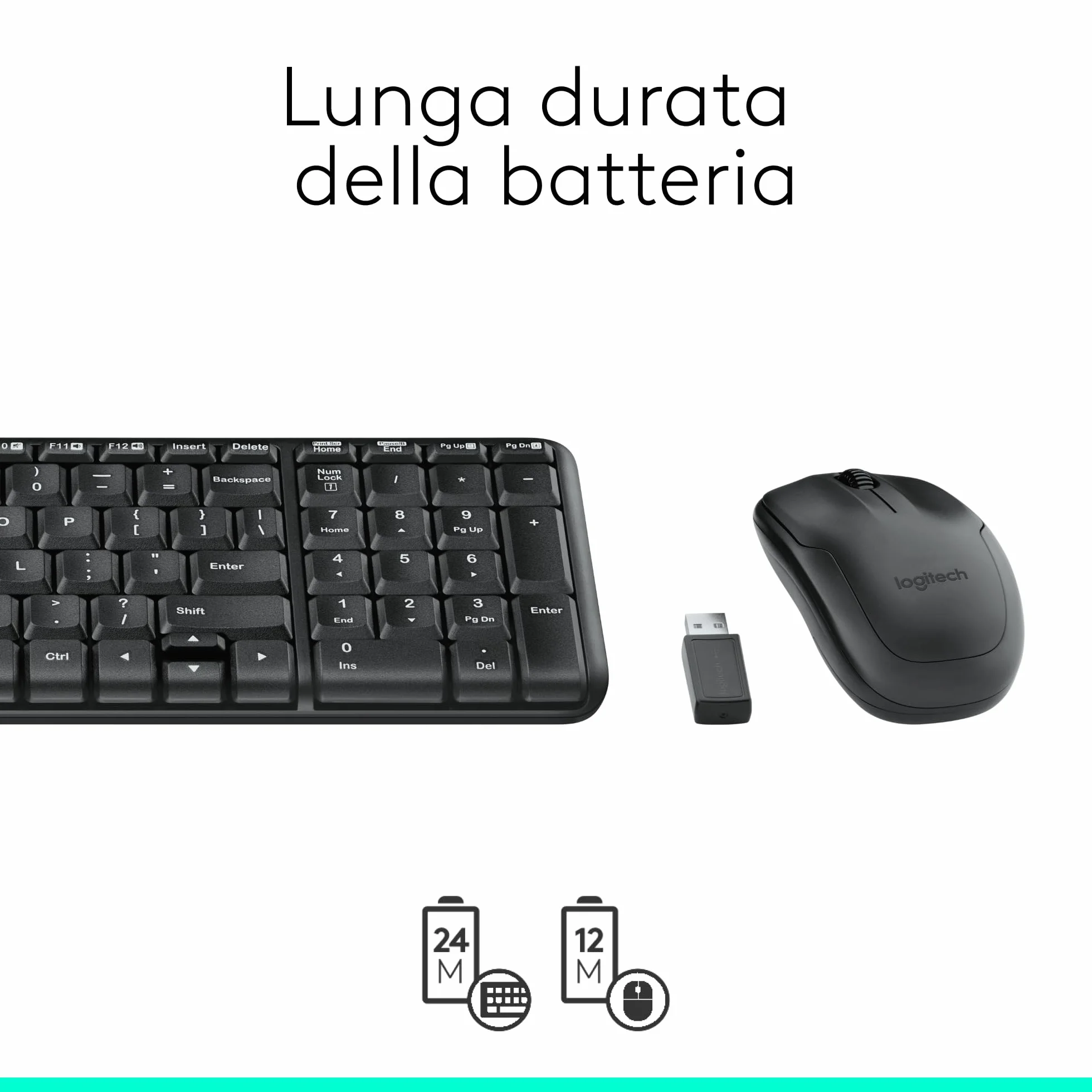 Logitech MK220 Combo Tastiera e Mouse Wireless Compatti per Windows, 2,4 GHz Wireless con Ricevitore USB Unifying, Durata Batteria di 24 Mesi, Compatibile con PC, Laptop, Layout Italiano QWERTY - Nero