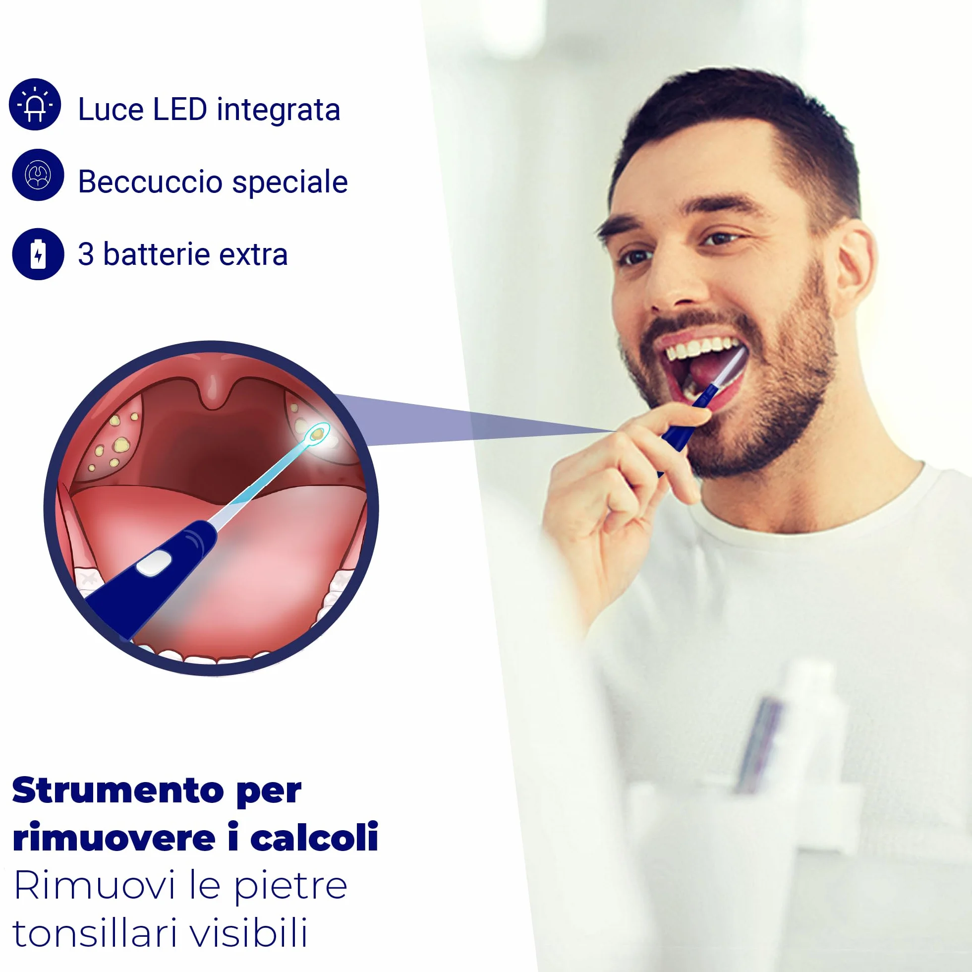 ORAVIX Strumento di Rimozione Tonsilloliti con Luce LED Integrata Set di 2