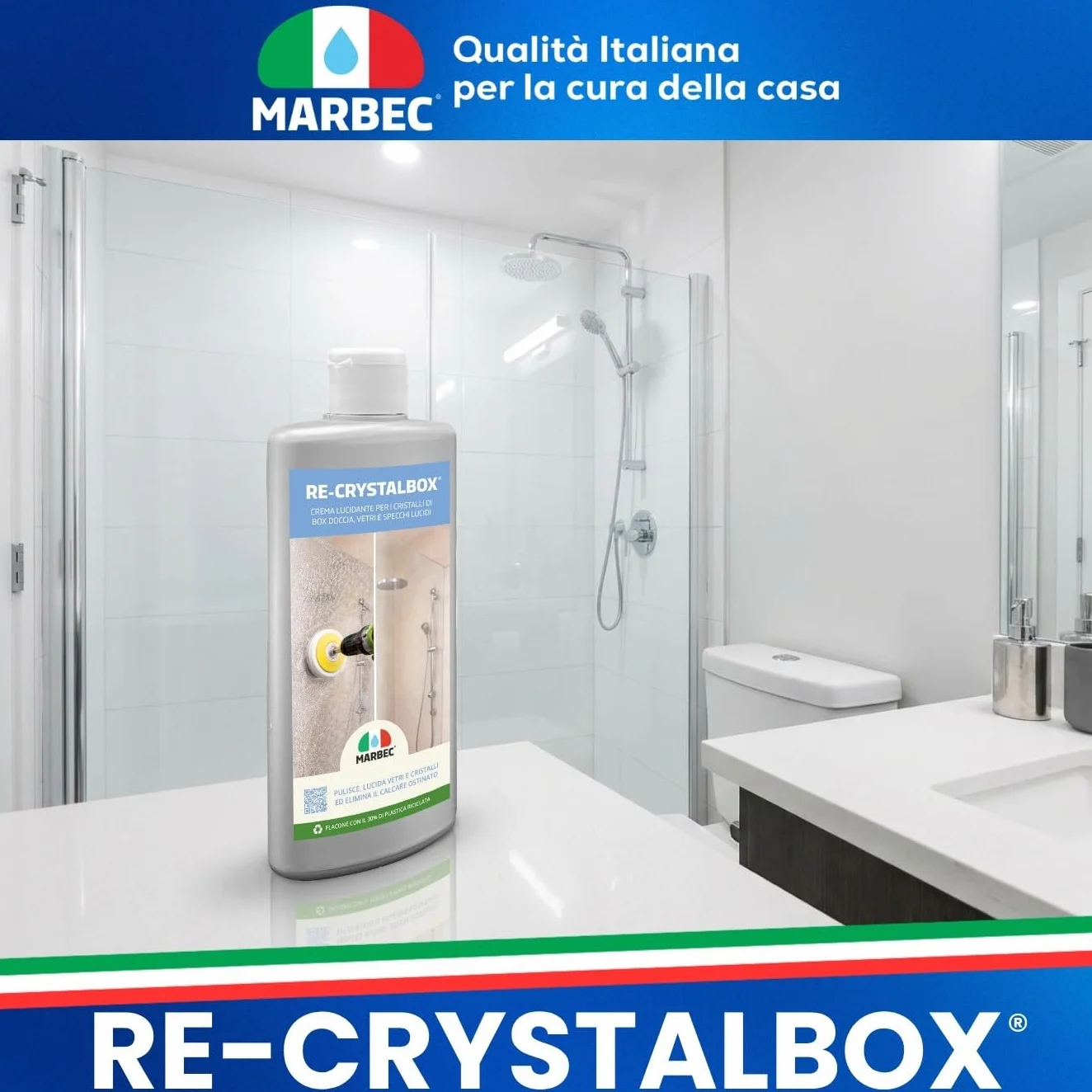 MARBEC RE-CRYSTALBOX 250GR Crema disincrostante lucidante vetri cristalli doccia