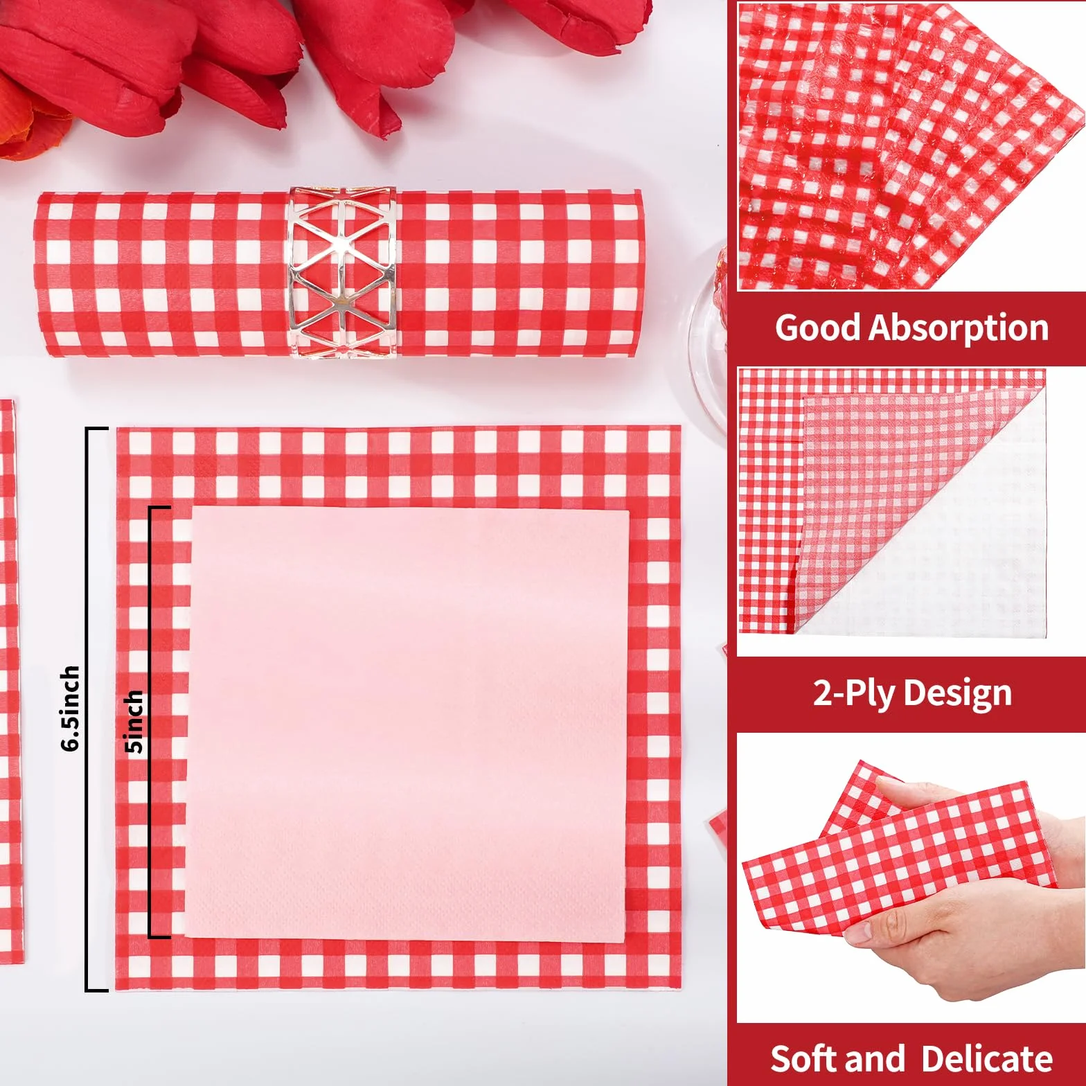 Tovaglioli di Carta Rossi e Bianchi a Quadri 33x33 cm 2 Veli 40 Pezzi per Feste Matrimoni Picnic