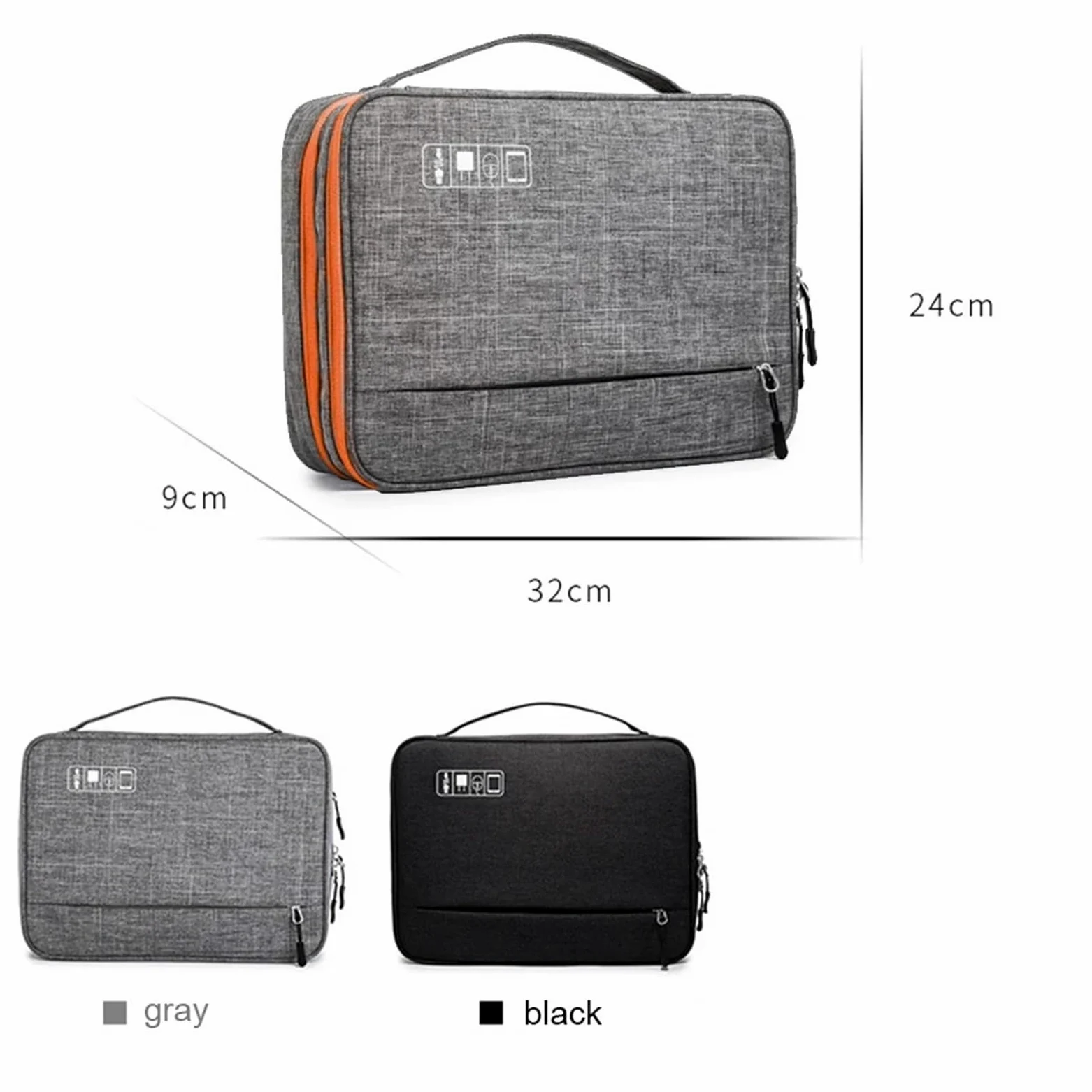 Borsa Organizer Cavi Borsa for accessori elettronici a doppio strato, con scomparti separati, strisce staccabili, custodia organizer portatile for dischi rigidi e cavi(Gray)