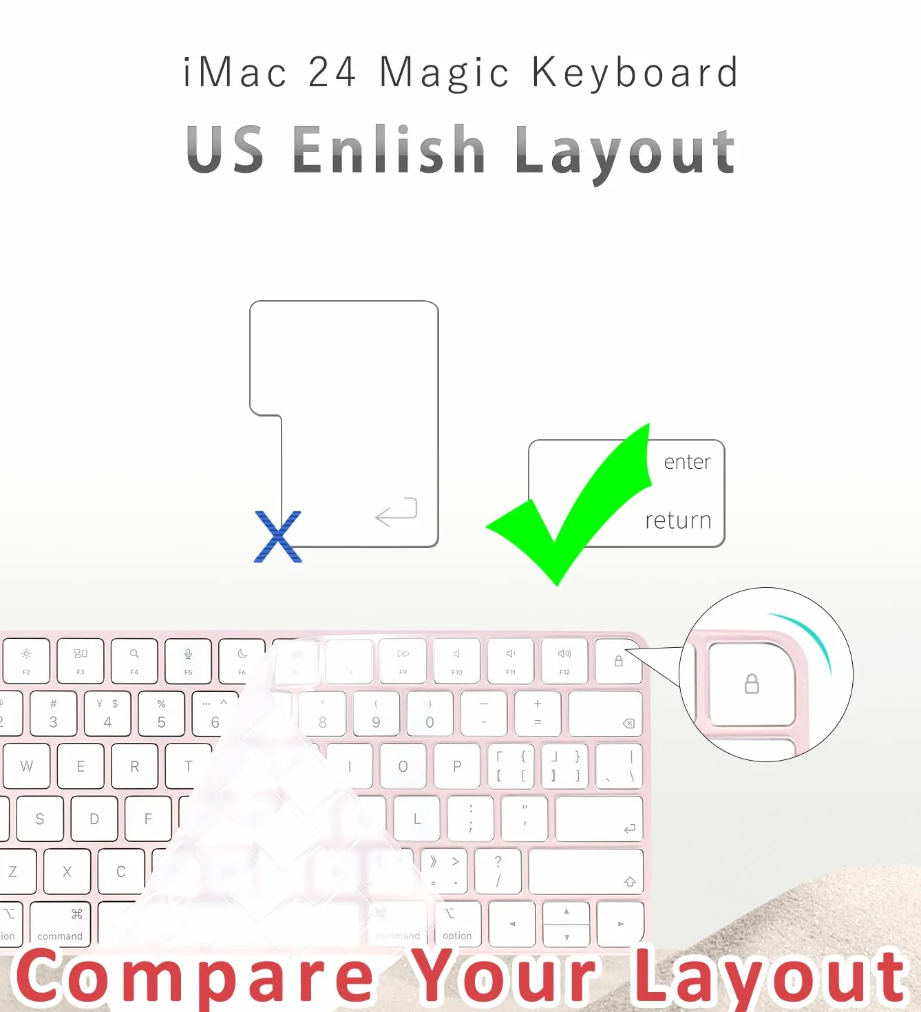 Cover per tastiera iMac Magic Keyboard (modello A2450, senza Touch ID, senza tasto numerico) - Ultra sottile, protettiva e trasparente per tastiera