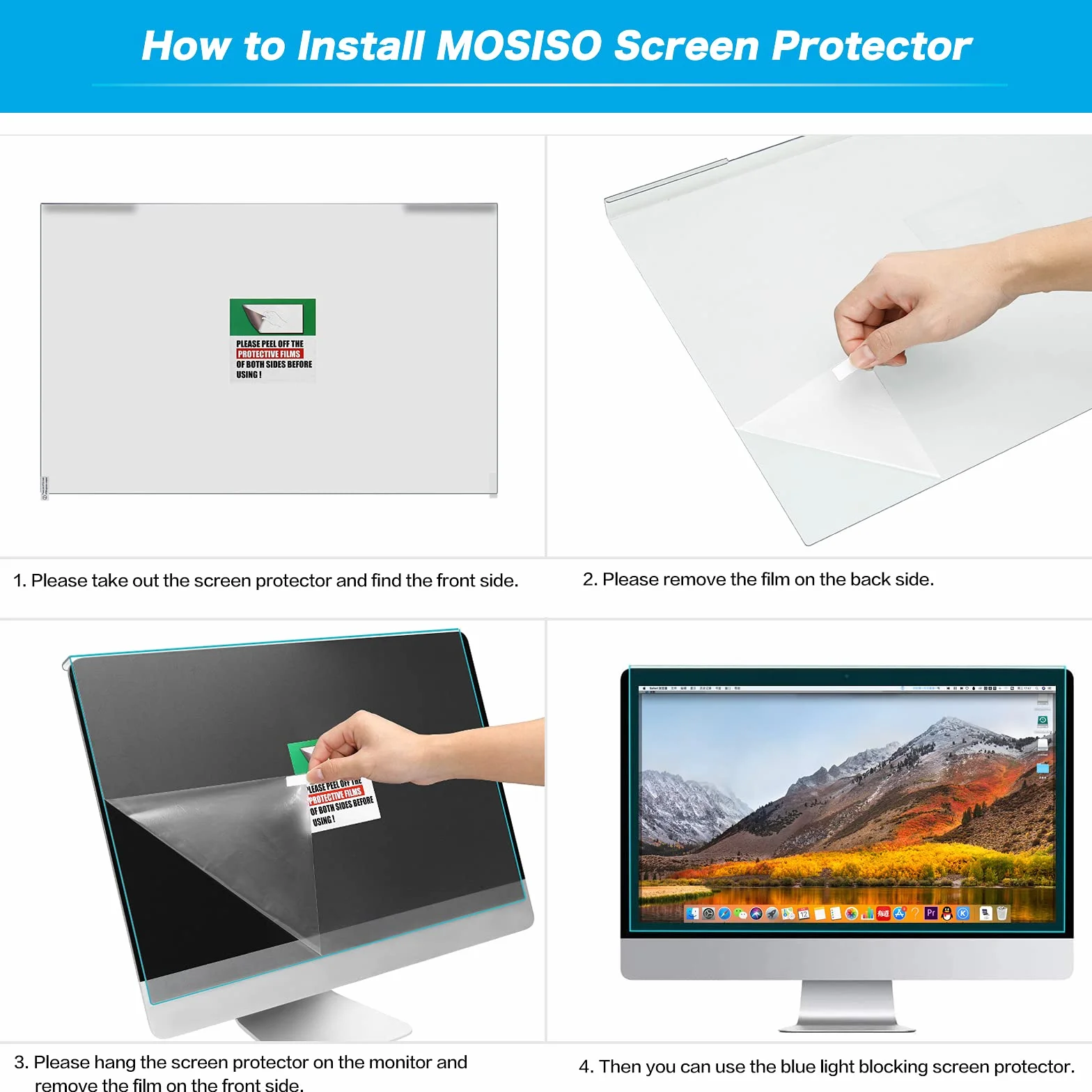 MOSISO 23"-24" Anti Luce Blu Computer Schermo Protezione Anti-UV Protezione Occhi Film Filtrante per Diagonale 23" 23,6" 23,8" 24" 16:9 Widescreen Desktop PC LED Monitor Pannello(54x34cm/LxL)