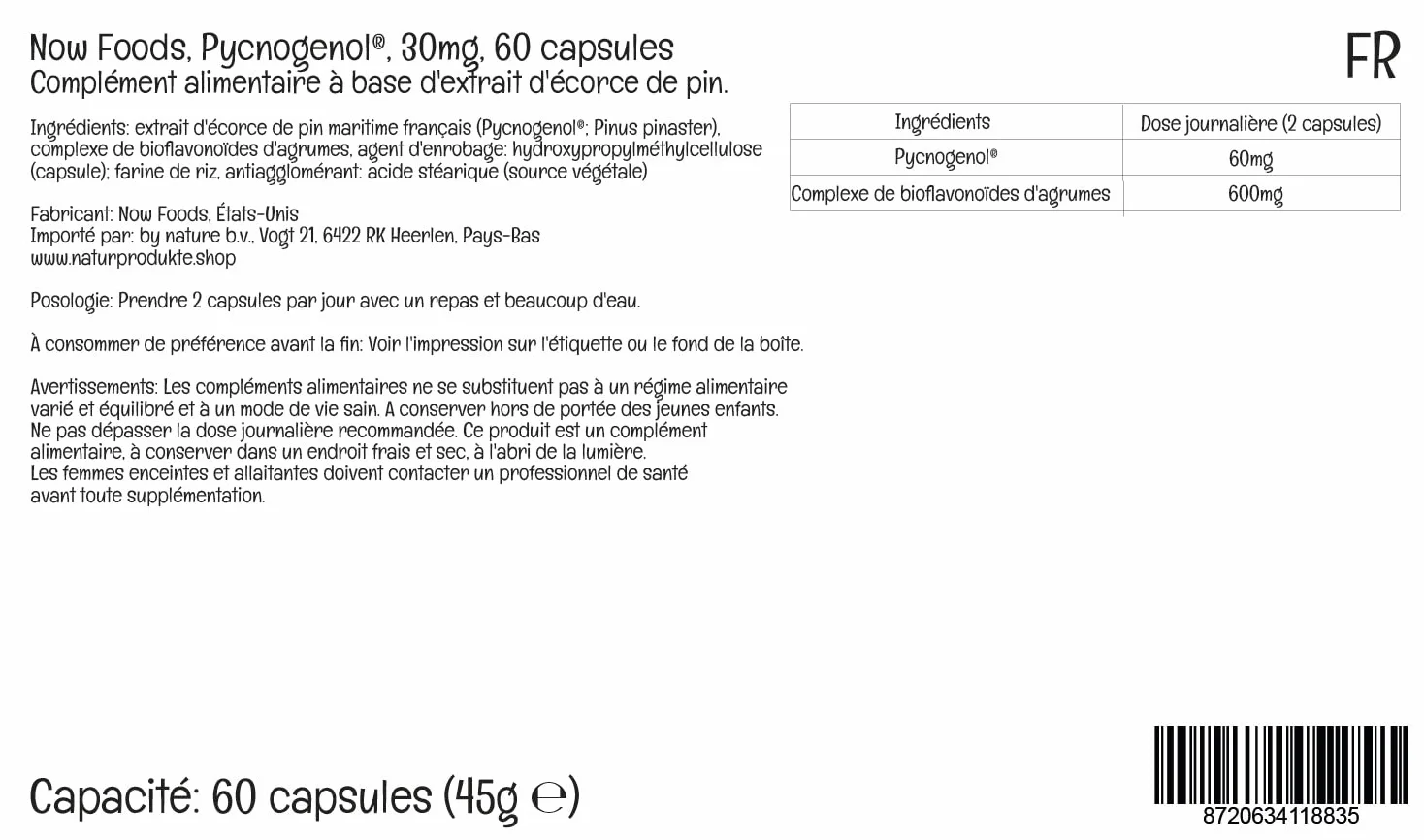 Now Foods Pycnogenol 30 mg Estratto di Corteccia di Pino 60 Capsule vegane