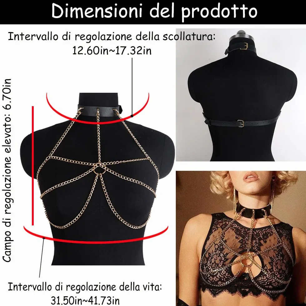 Set Bondage Lingerie BDSM Donna Reggiseno in Pelle Corpo Regolabile 2 Pezzi Completo Intimo Sexy