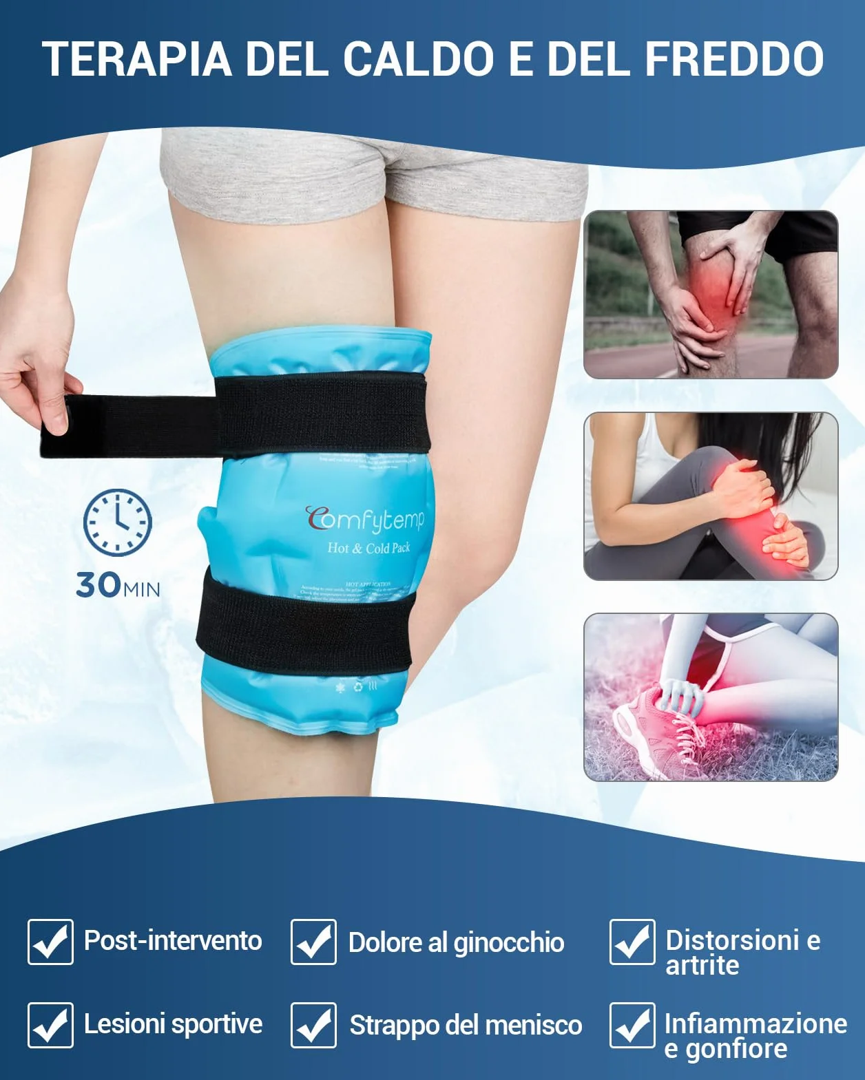 Comfytemp Tasca di Ghiaccio Ginocchio Riutilizzabile, Terapia Caldo e Freddo per Chirurgia Sostituzione del Ginocchio