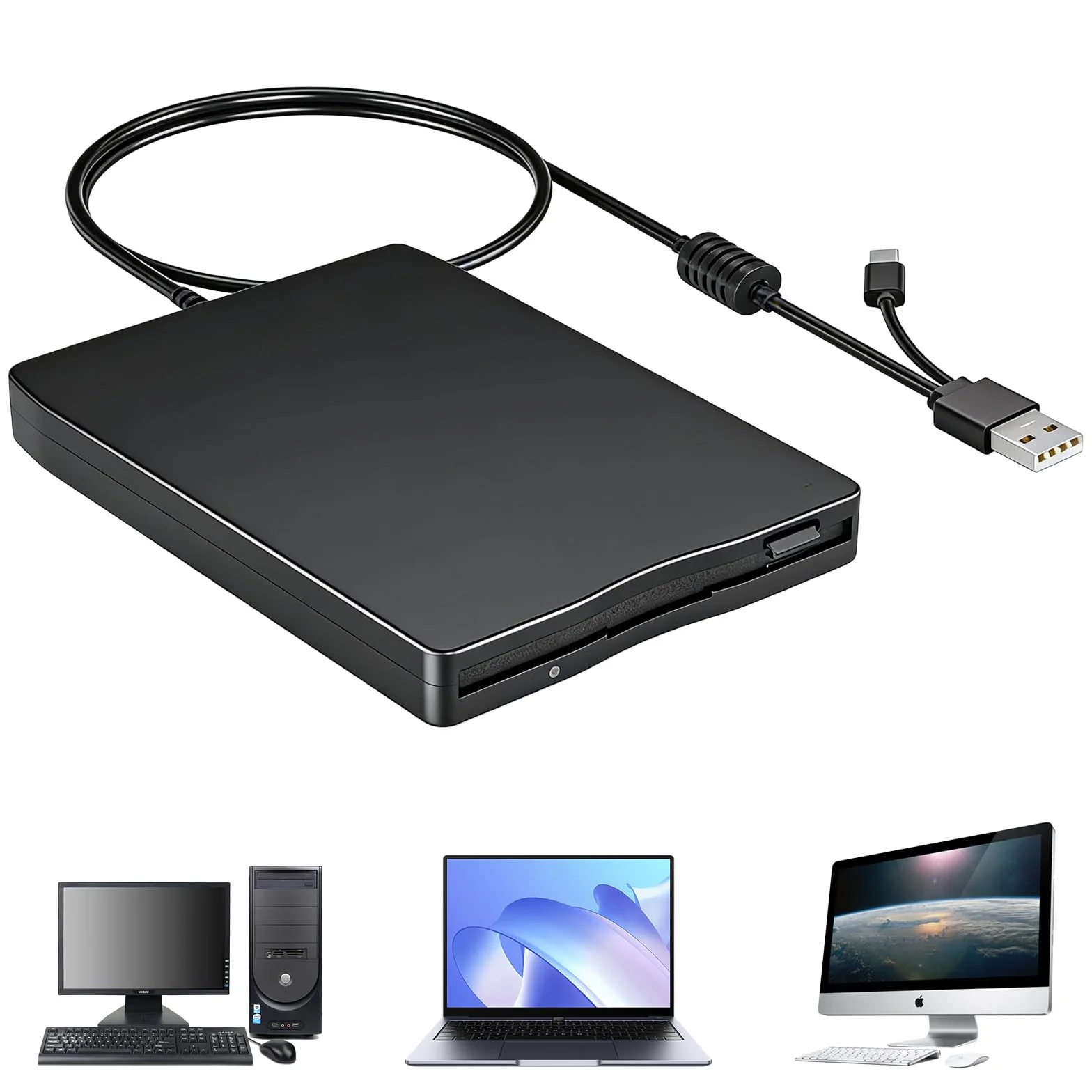 GBKDQQ Unità floppy esterna USB portatile FDD 1,44 MB 3,5 pollici: Slimline Floppy Disk Drive Lettore di schede esterno Accessori per computer Esterno Rimovibile Compatibile con PC e MAC, Plug and