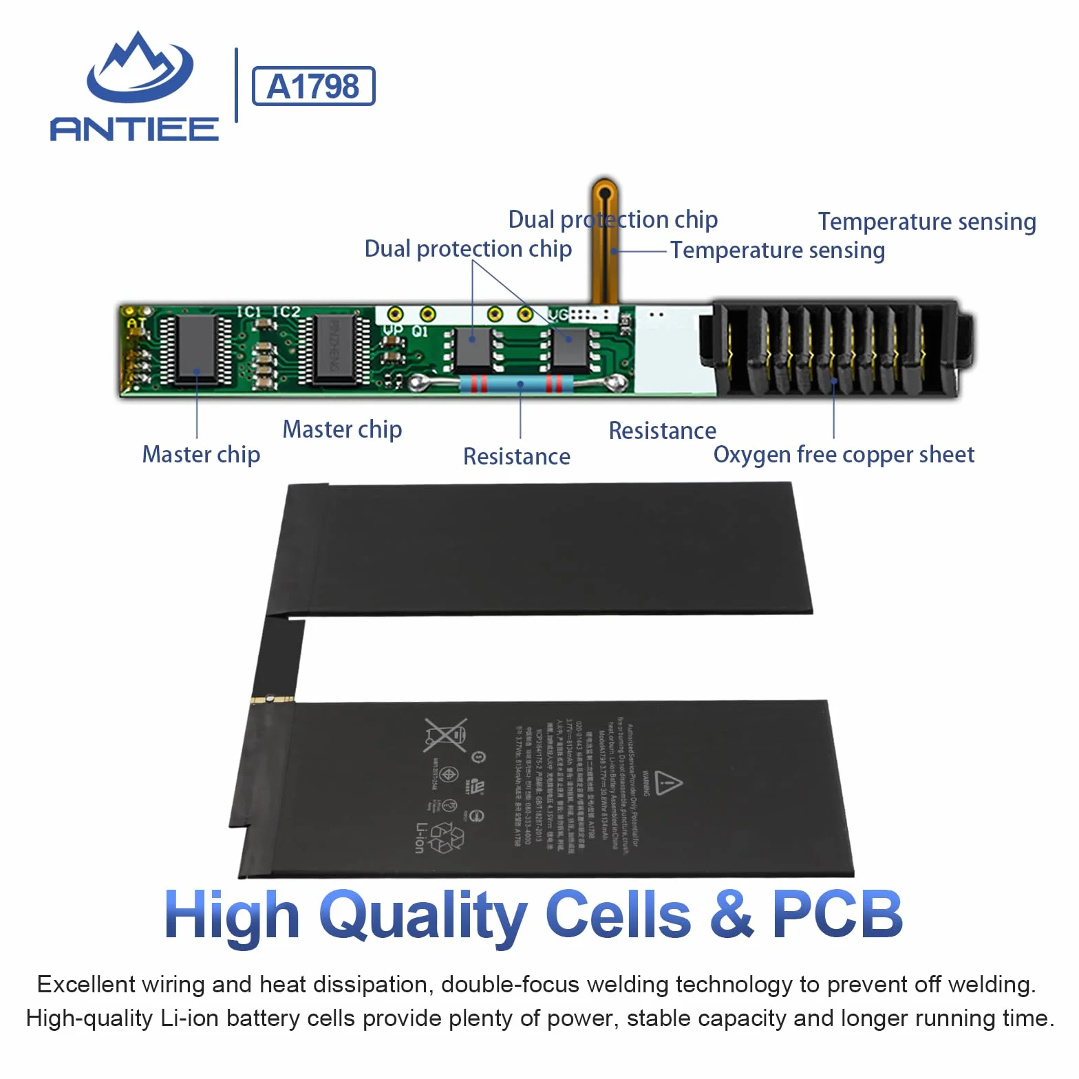 ANTIEE A1798 Batteria per iPad Pro 10.5 EMC 3140 3141 Wi-FI/Cellular MQDW2LL/A MPF02LL/A MPGJ2LL/A MQDT2LL/A MPDY2LL/A MPGH2LL/A MQDX2LL/A MPF12LL/A MPGK2LL/A MQDY2LL/A A1701 A1709 A1852
