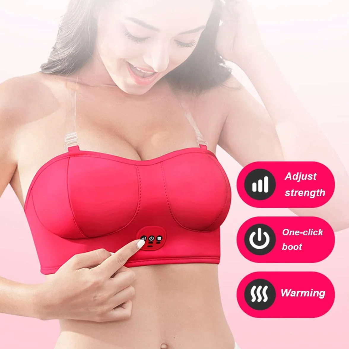 Reggiseno massaggiatore toracico elettrico ricaricabile USB riscaldamento intelligente crescita rassodamento seno