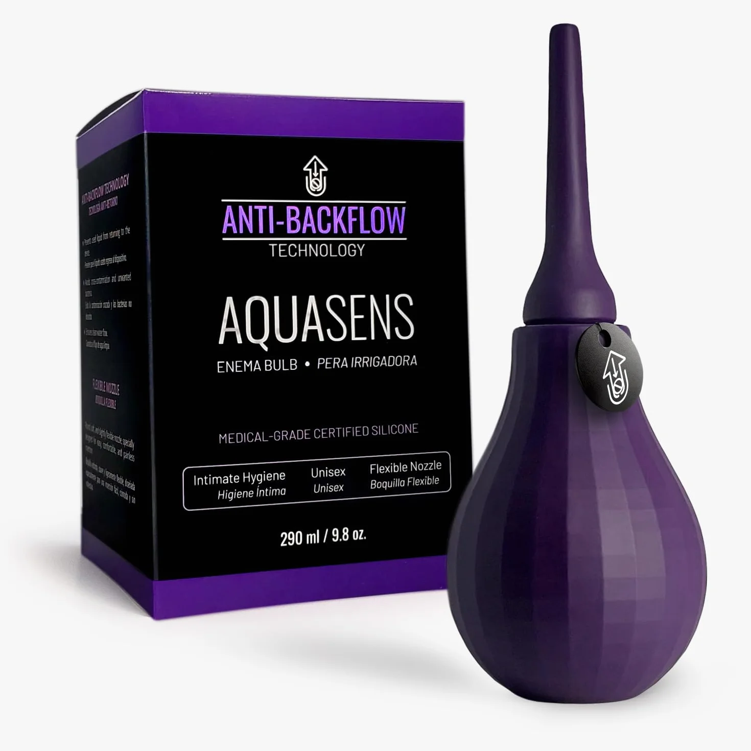 AQUASENS Boltex Medical Enema Bulb 290 ml Clistere a Bulbo Antiriflusso Silicone Medico Valvole Doppie
