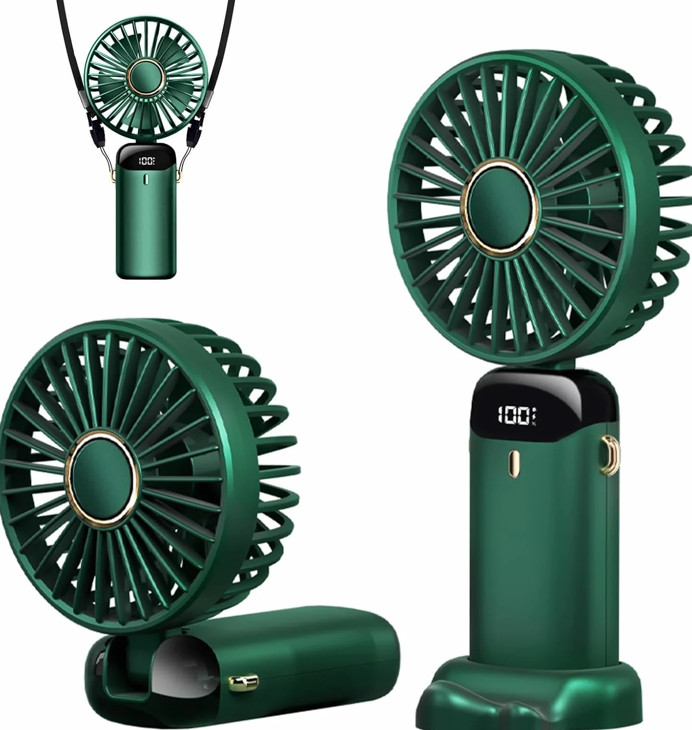 Mini ventilatore portatile, 4200 mAh, ricaricabile tramite USB, 5 velocità, con display a LED, per viaggi, all'aperto, casa, ufficio, scuola, campeggio (verde)