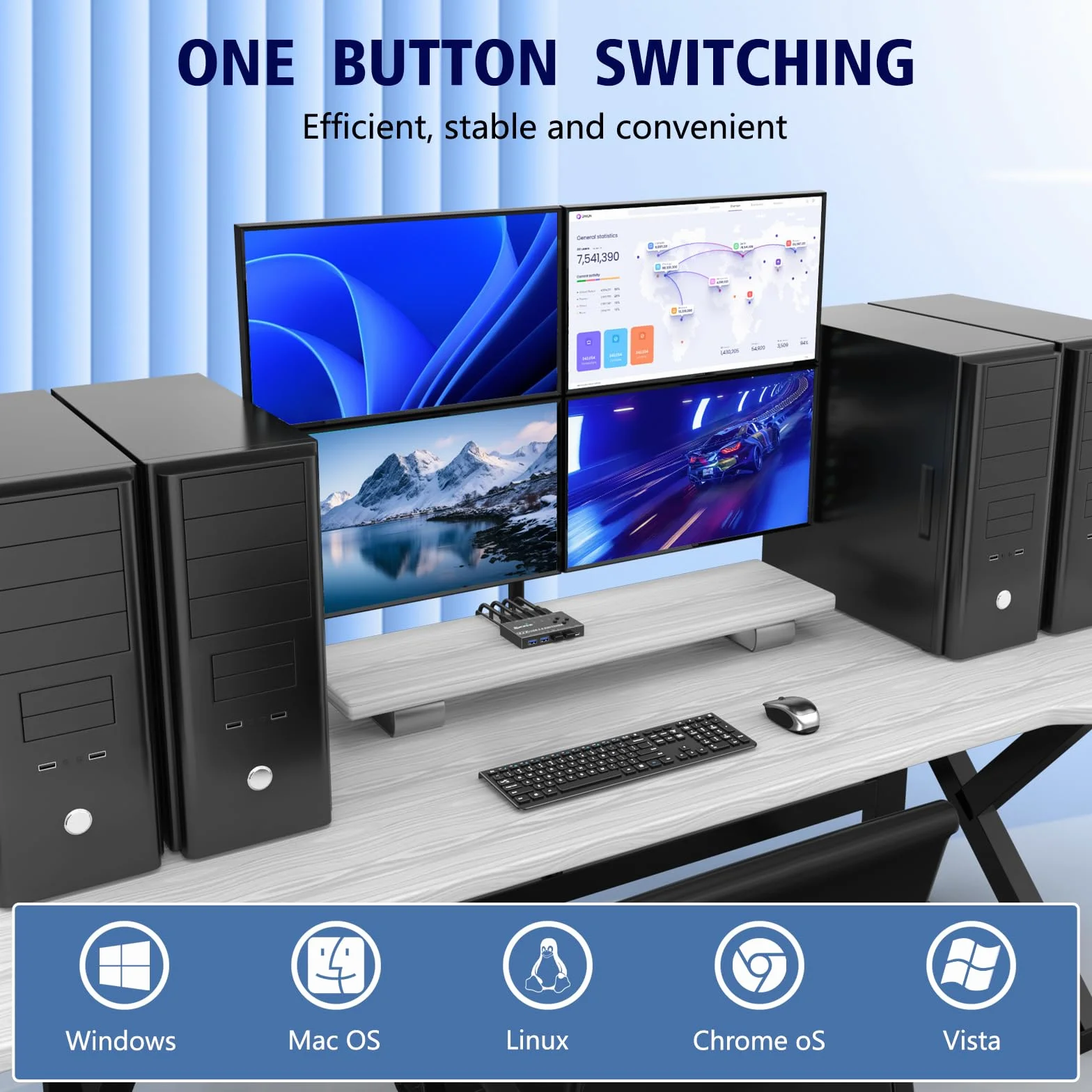 Switch USB 3.0 4 computer, selettore switch USB a 4 porte Condivisione di 4 dispositivi USB, mouse, tastiera, scanner, stampante, PC Compatibile con Mac/Windows/Linux. Con telecomando cablato