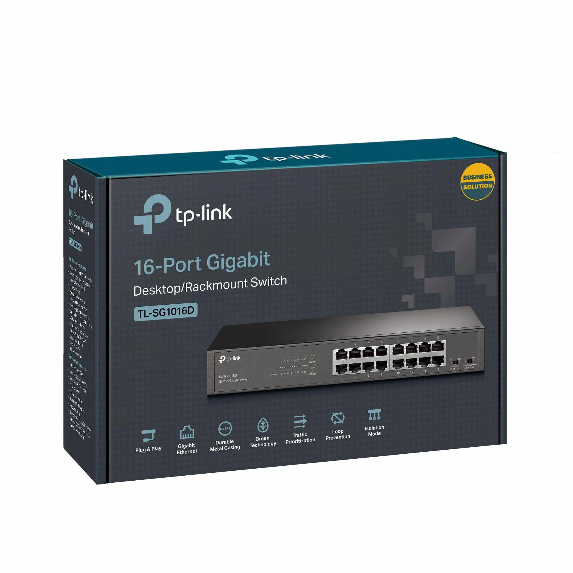 TP-Link TL-SG1016D Switch 16 Porte Gigabit, 10/100/1000 Mbps, Plug & Play,‎‎ 802.1p/DSCP QoS, Involucro in Metallo Resistente, Installazione Facile, Tecnologia Green Ethernet, IEEE 802.3x