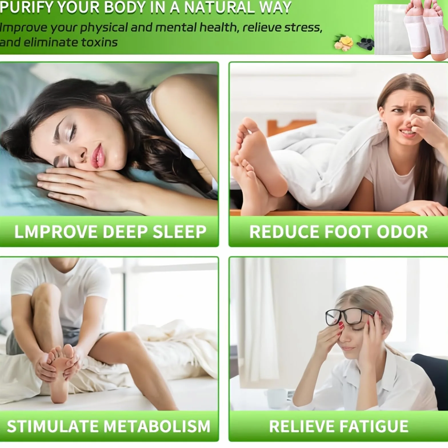 Cerotti Detox Piedi 40 Pezzi Naturali Disintossicante Rimuovere Tossine Circolazione Sanguigna