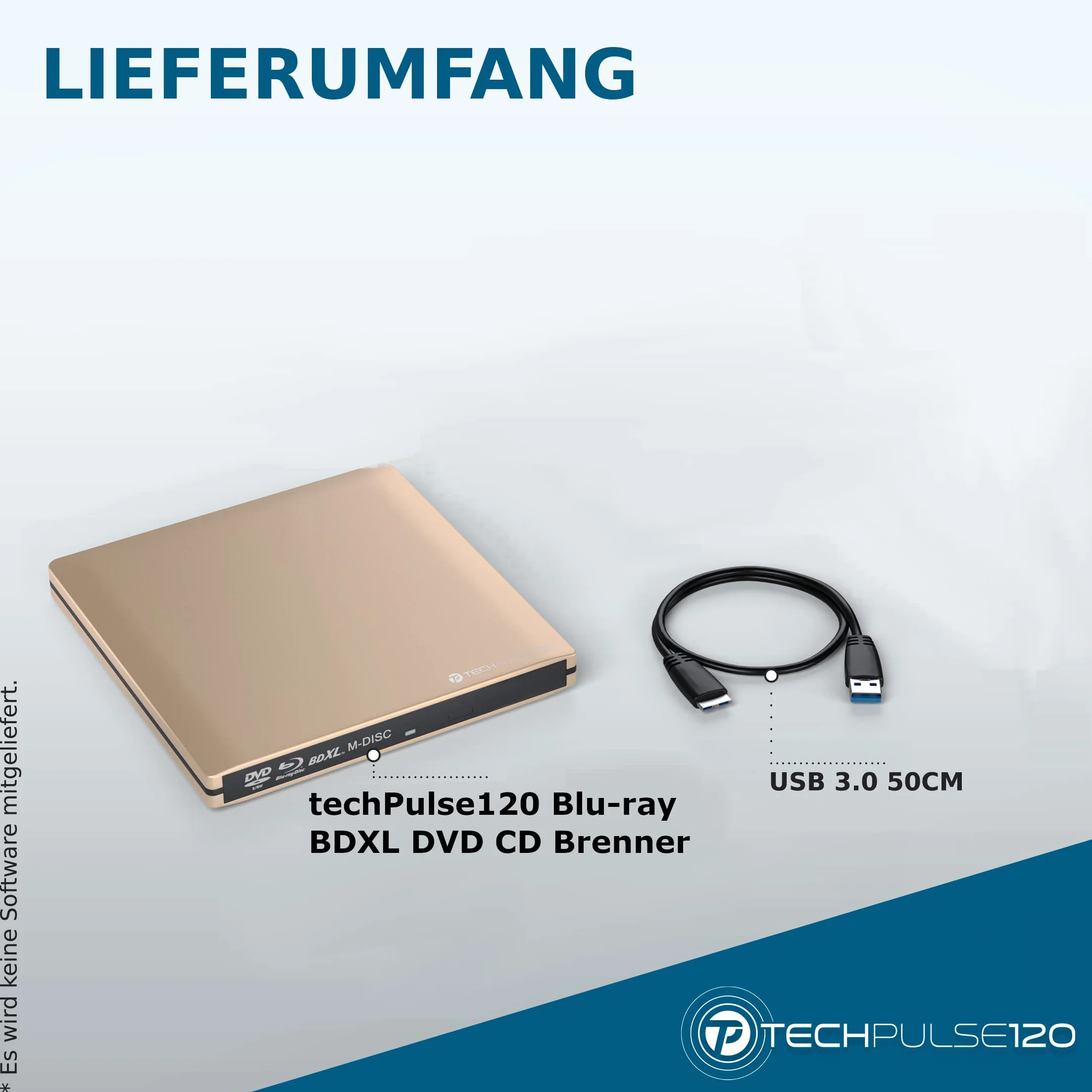 techPulse120 USB 3.0 3D Scrittore Lettore Blu-Ray BD BDXL M-Disc Masterizzatore Esterno Unità Blueray DVD CD Burner CD/DVD Esterna Oro