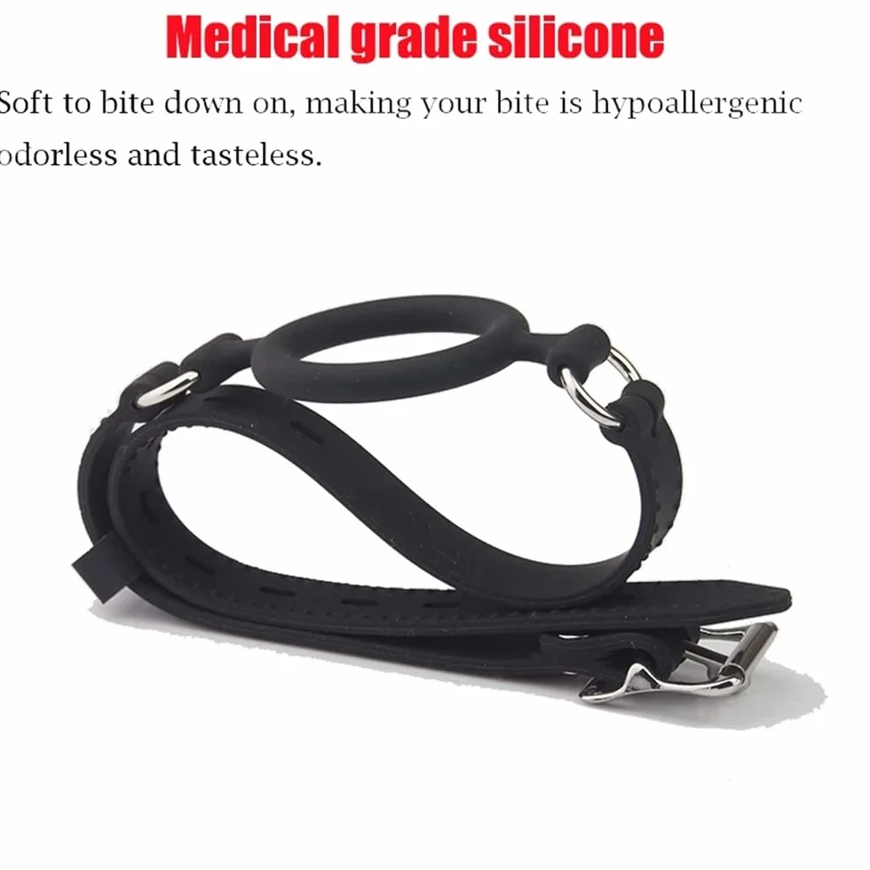 Giocattolo per la bocca in silicone nero per giochi di ruolo in coppia