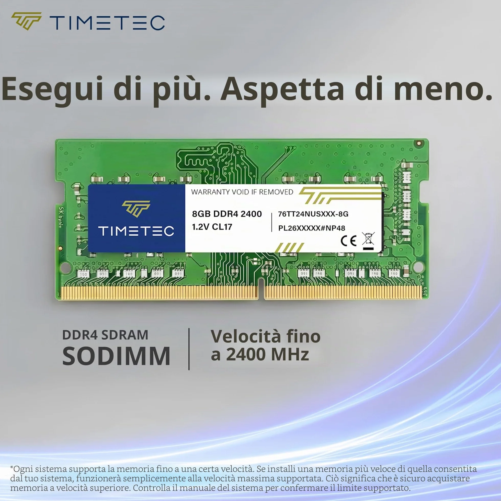 Timetec 8GB DDR4 2400MHz (PC4-2400T) PC4-19200 SODIMM RAM per laptop, mini PC e computer All-in-One – Non-ECC Unbuffered, 260 pin, 1,2V CL17 modulo di memoria