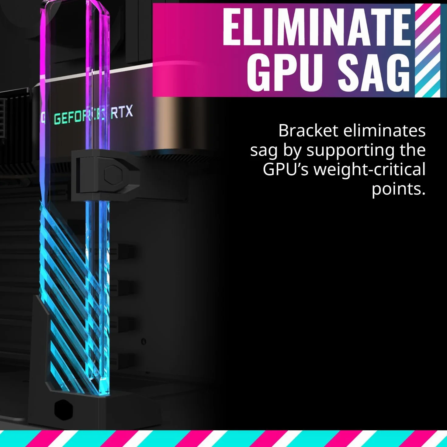 Cooler Master MasterAccessory Supporto GPU ARGB - Previene il Cedimento della Scheda Grafica, Vetro Temperato con Illuminazione Laterale ARGB, Design Versatile, Base Magnetica, Installazione Facile