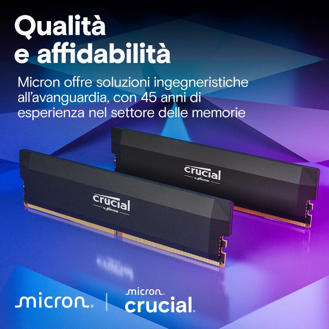 Crucial Pro RAM DDR5 32GB Kit (2x16GB) 6000MHz CL36, Overclocking Gaming, Intel XMP 3.0 / AMD EXPO, Memoria PC, Nero - CP2K16G60C36U5B