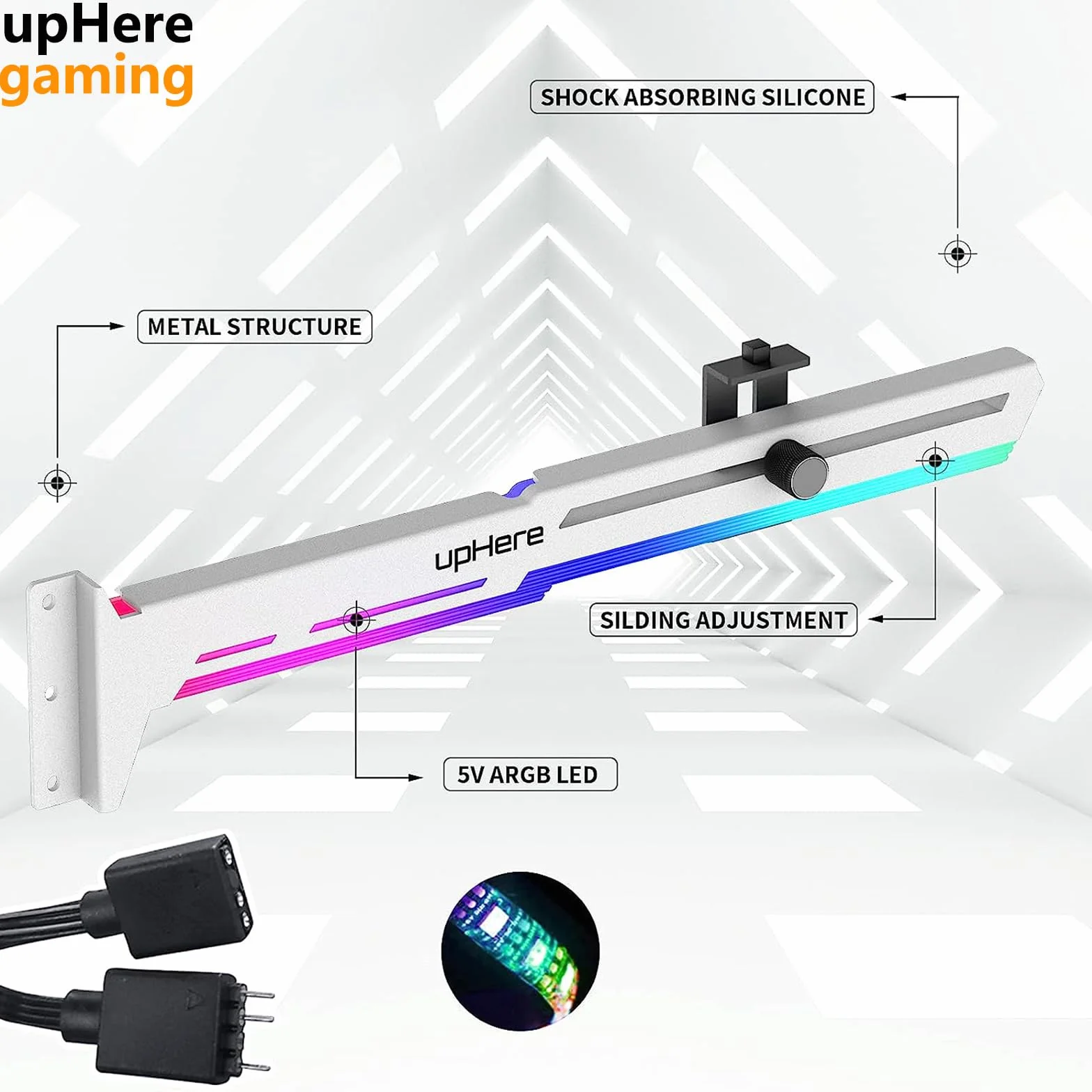 upHere gaming Supporto Scheda Video e Grafica con LED ARGB, Supporto a Sfera e Custodia Frame per Schede Singole o Doppie, G276WTARGB