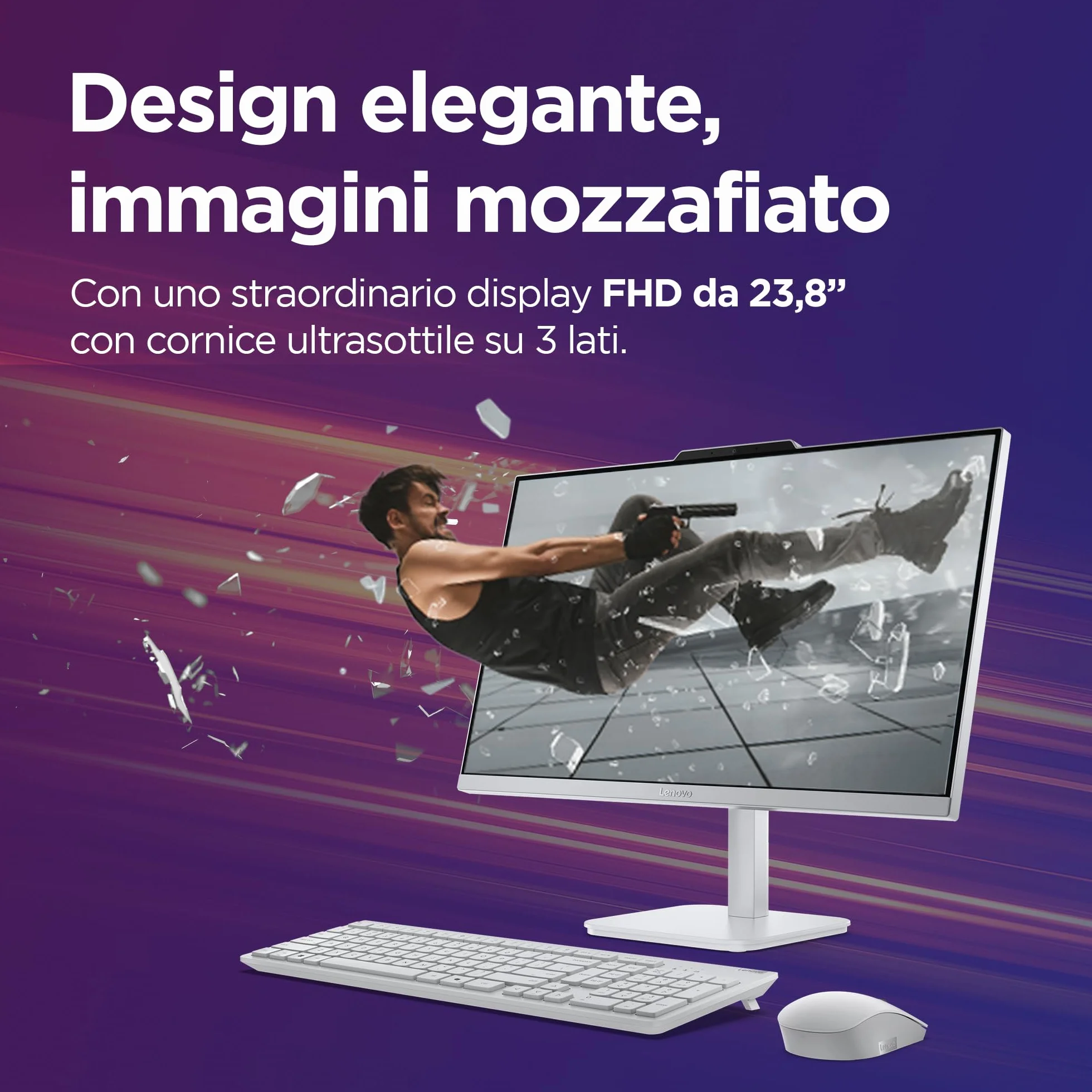Lenovo A100 All-In-One 24" FHD Intel N100 256GB SSD RAM 8GB WiFi 6 Windows 11 Home Wireless Keyboard Mouse Cloud Grey