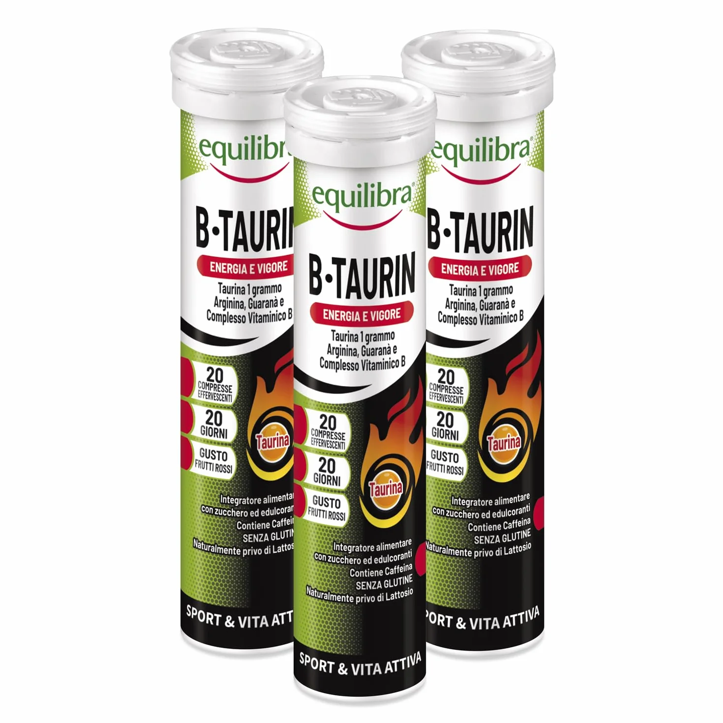 Equilibra B-Taurin Integratore Energia Istantanea Metabolismo Taurina Arginina Guaranà Vitamine B 60 Compresse Effervescenti