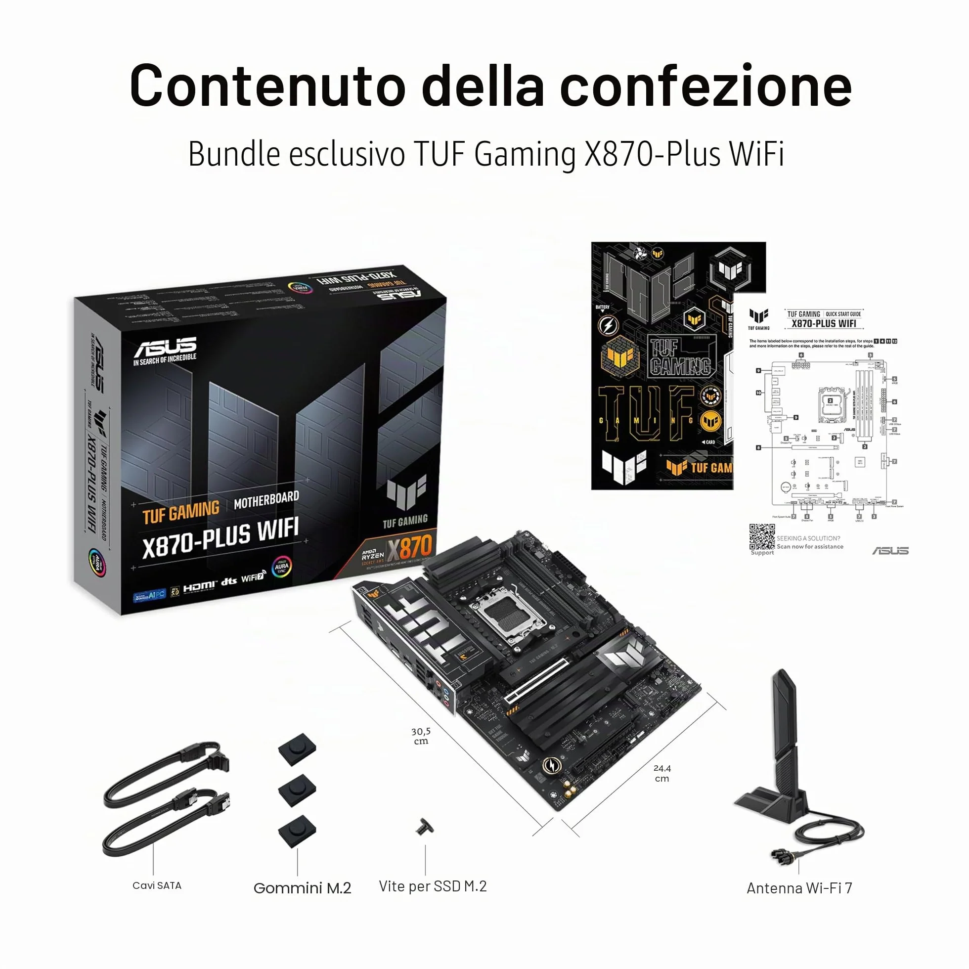 ASUS TUF Gaming X870-PLUS Scheda madre WiFi AMD AM5 X870 ATX, 16+2+1, 80A SPS Power Stages, DDR5, PCIe 5.0 Ready, quattro slot M.2, Wi-Fi 7, LAN 2,5 GB, HDMI, USB4® 40 Gbps, SATA 6 Gbps, USB