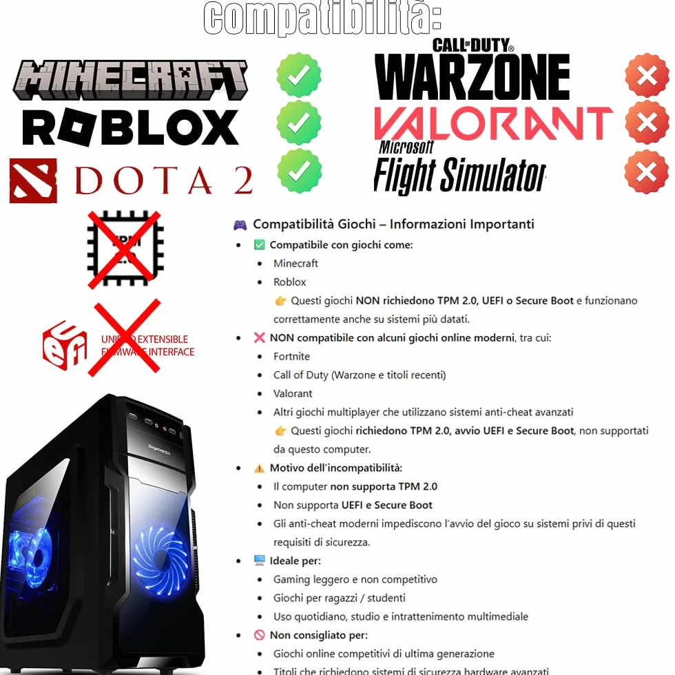 PC Gaming Fisso NUOVO pronto all'uso • Cpu intel core i7-6700 • 16GB RAM DDR4 • 512GB SSD • Scheda grafica dedicata GT 740 4GB • Windows 11 Pro • Office 365 • Ideale per Gaming BASE • Garanzia 2 anni
